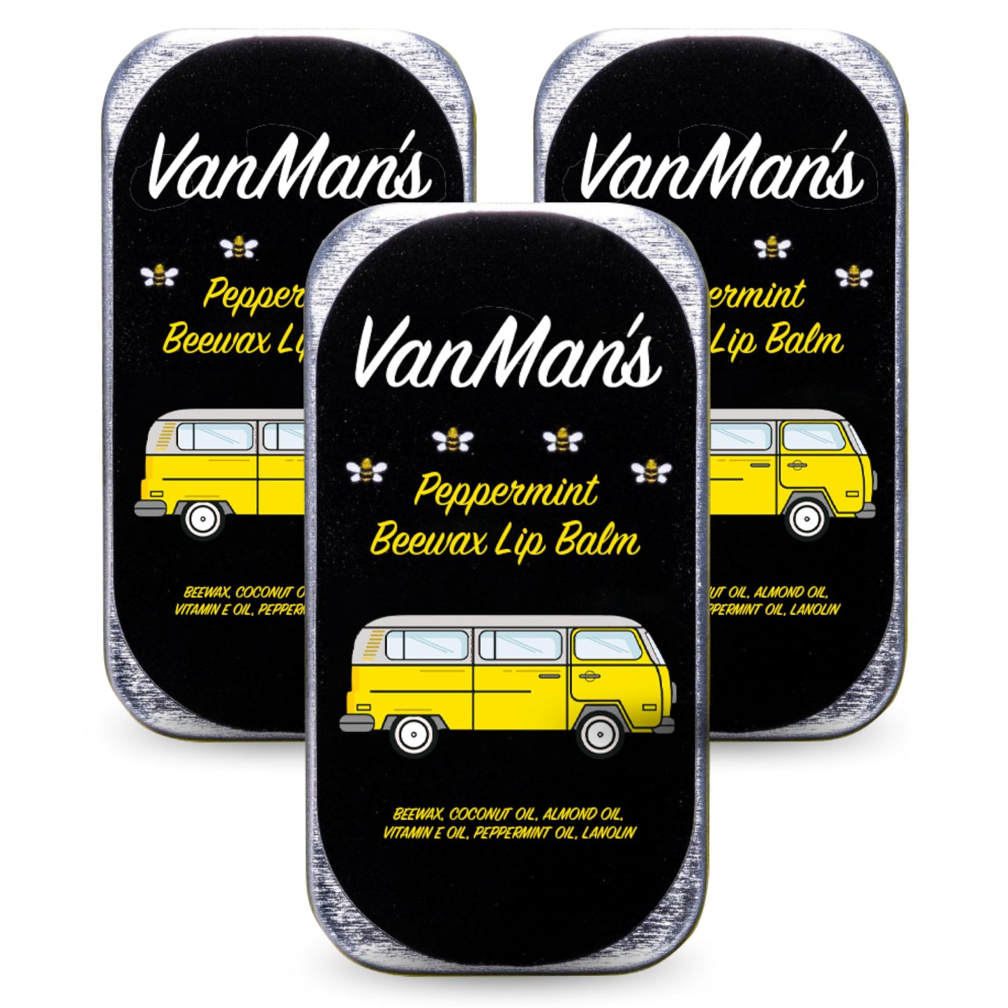 Vanman’s - Handmade Peppermint Beeswax Lip Balm (3 Pack) - Peppermint Balm with Rosemary, Almond and Coconut Oil - Bee Balm with Vitamin E - Ideal Beauty and Personal Care The VanMan Company