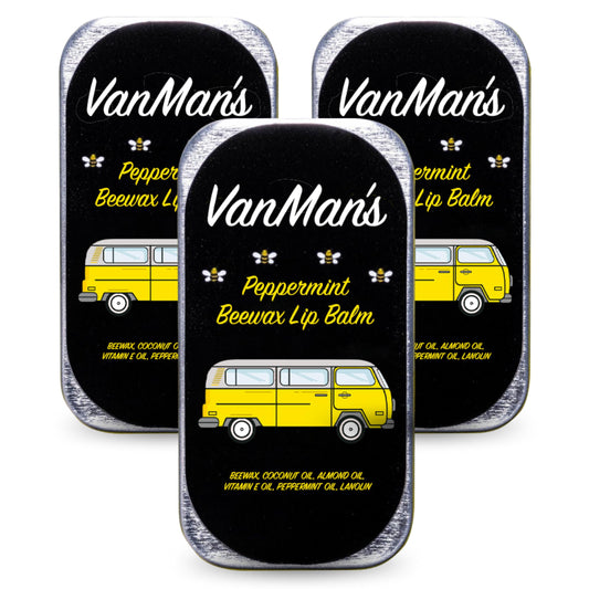 Vanman’s - Handmade Peppermint Beeswax Lip Balm (3 Pack) - Peppermint Balm with Rosemary, Almond and Coconut Oil - Bee Balm with Vitamin E - Ideal Beauty and Personal Care The VanMan Company