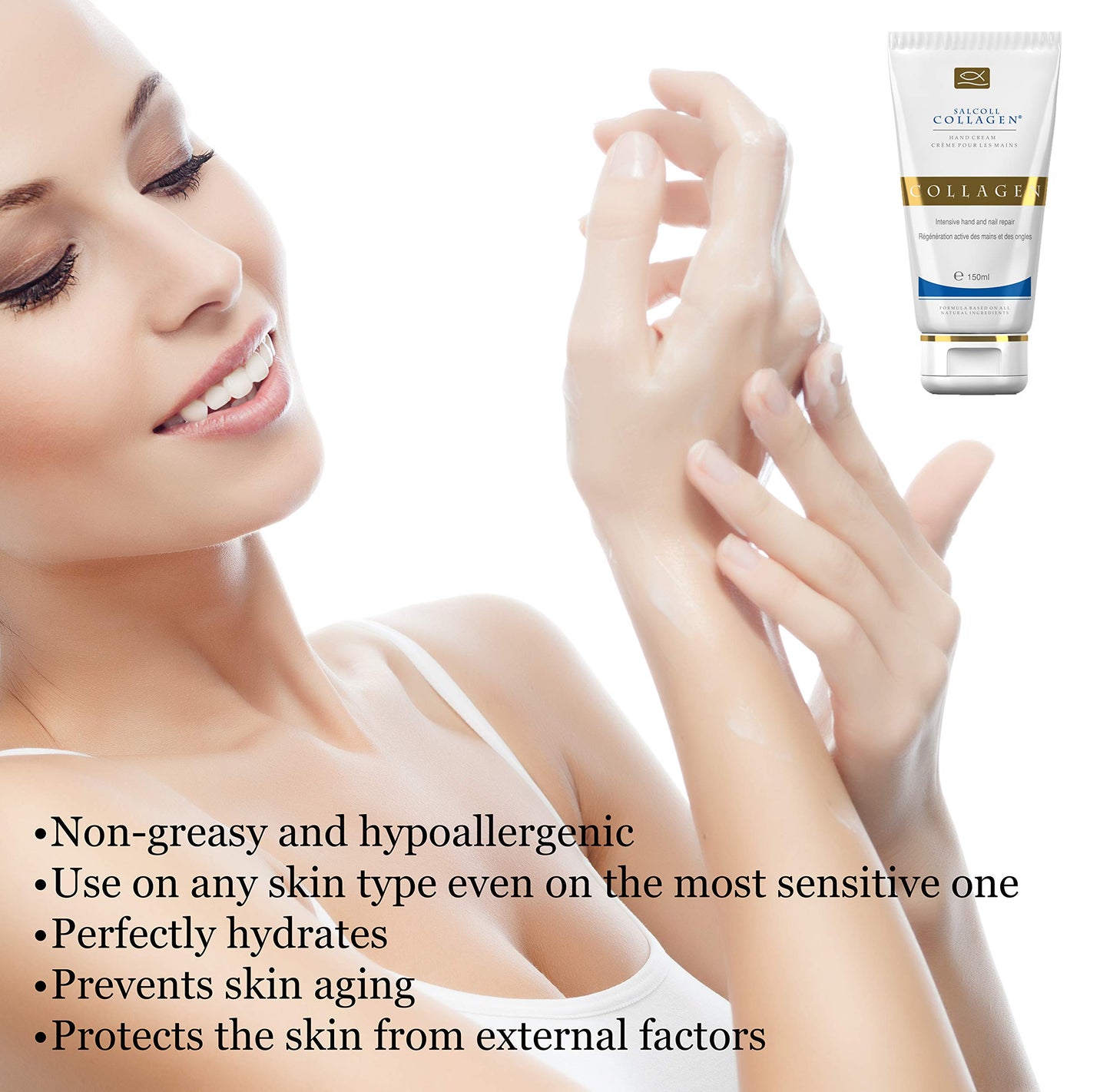 Pure Bioactive Anti-Aging Collagen Repair Hand Cream - Hypoallergenic Moisturizing Lotion, Dry Skin Relief, All Skin Types, 150 ml Beauty & Personal Care Salcoll