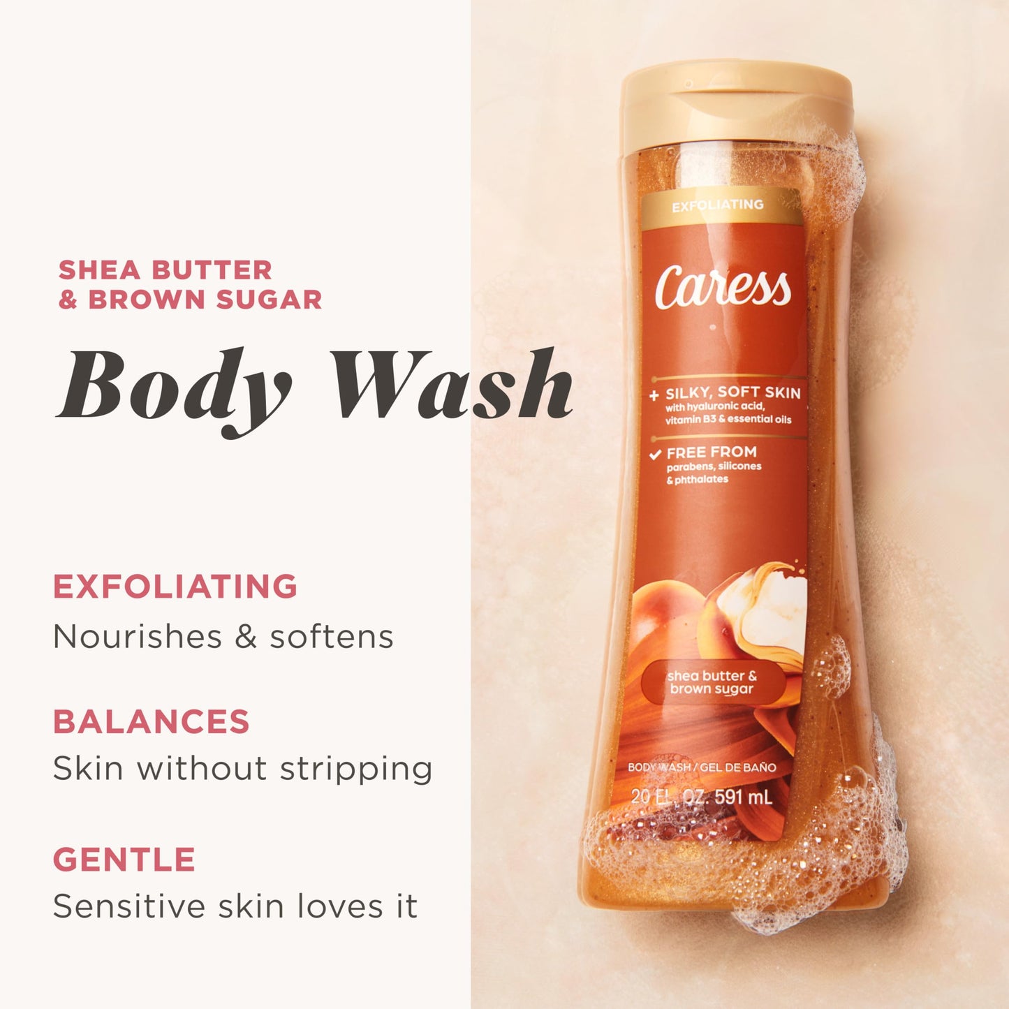 Caress Body Wash for Women, Shea Butter & Brown Sugar, Hydrating and Exfoliating Shower Gel for Gorgeous Radiant Skin, 20 fl oz, 4 Pack Beauty & Personal Care Caress