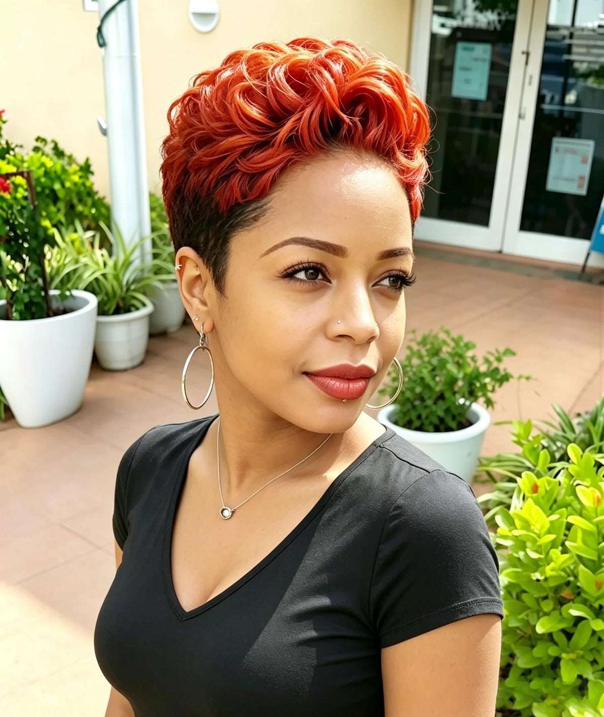 Naseily Short Black and Burgundy Wig Short Curly 2 Tones Synthetic Wigs For Black Women Natural Short Hair Wig (wig1011)
