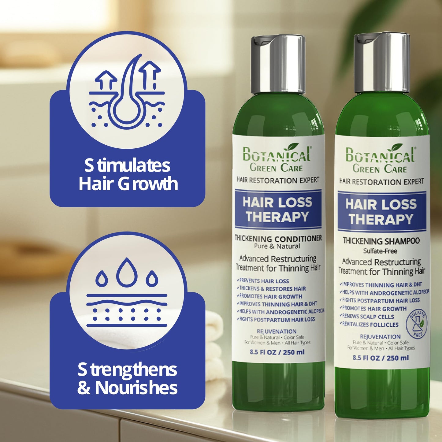 Hair Growth Shampoo + Conditioner Set - Thickening Duo, Sulfate?Free Beauty & Personal Care Botanical Green Care
