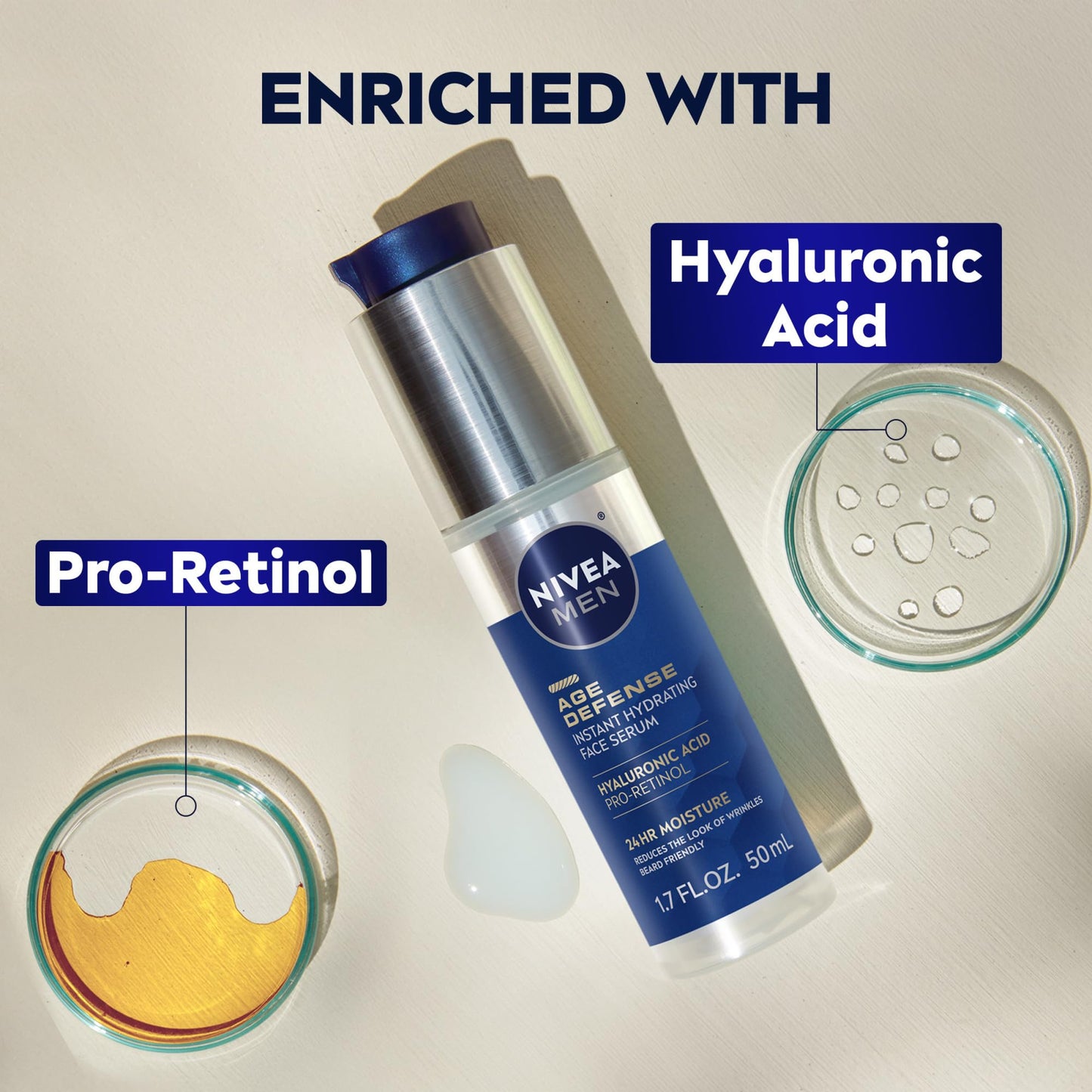 NIVEA MEN Age Defense Instant Hydrating Face Serum for Dry Skin, With Pro-Retinol and Hyaluronic Acid, Facial Serum Helps Reduce Look of Fine Lines Beauty & Personal Care NIVEA MEN