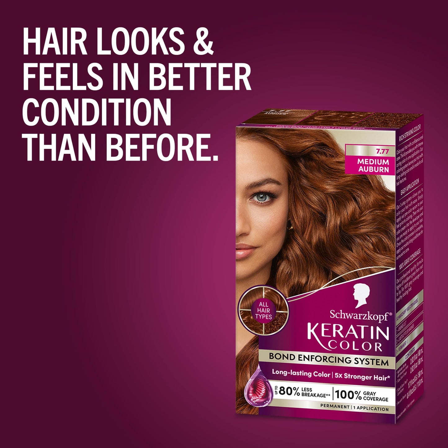 Schwarzkopf Keratin Color Permanent Hair Color, 7.7 Medium Auburn - Professional Quality Permanent Hair Dye, Up to 100% Gray Coverage - 1 Application Beauty & Personal Care Schwarzkopf