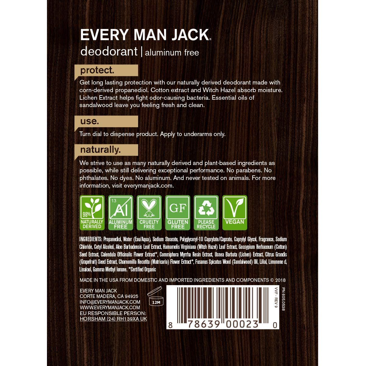 Every Man Jack Men's Natural Deodorant - Sandalwood - 3-ounce Twin Pack - 2 Sticks Included - Naturally Derived, Aluminum Free, Parabens-free Beauty and Personal Care Every Man Jack