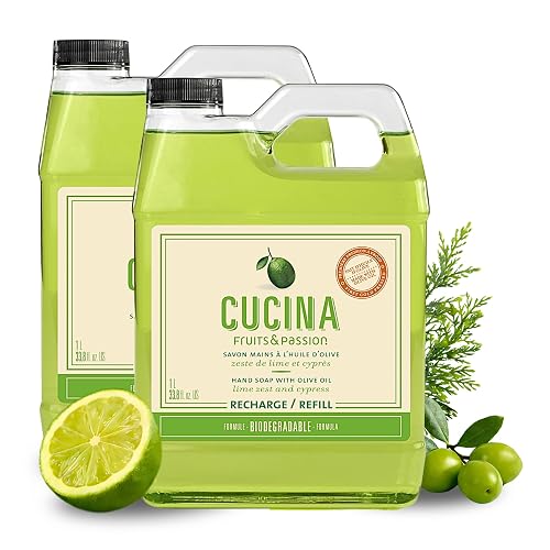 Cucina Fruits & Passion Lime Zest & Cypress Kitchen Hand Soap Refill, 1L Each - 2 Pack | Biodegradable, Cold-Pressed Olive Oil, Vegan, Made in Canada Beauty & Personal Care Cucina