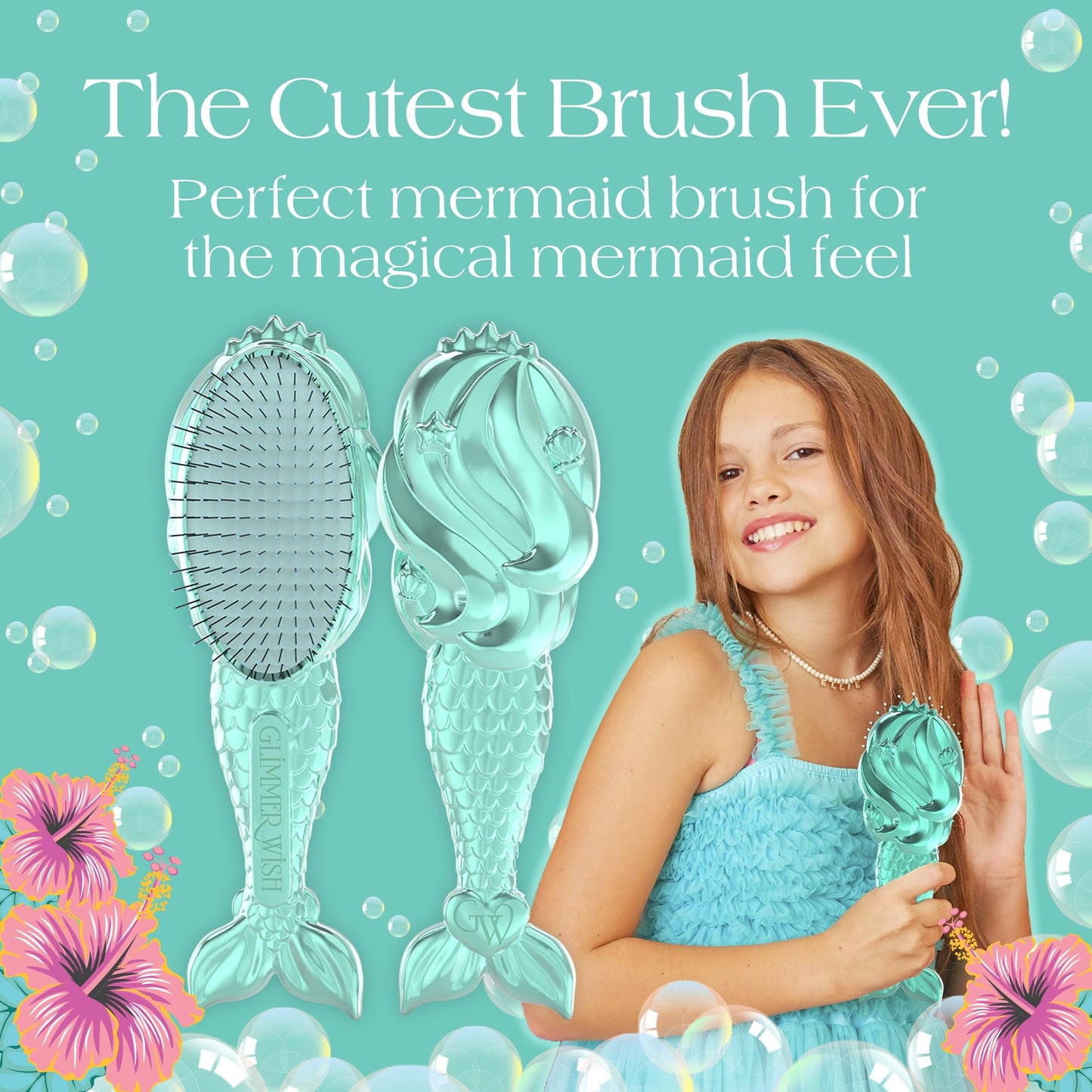 Glimmer Wish Mermaid Detangling Hair Brush for Kids - Anti Frizz and Anti Static - Soft and Long Bristles to Detangle With Ease - Gentle on Hair Kids Beauty & Personal Care Glimmer Wish