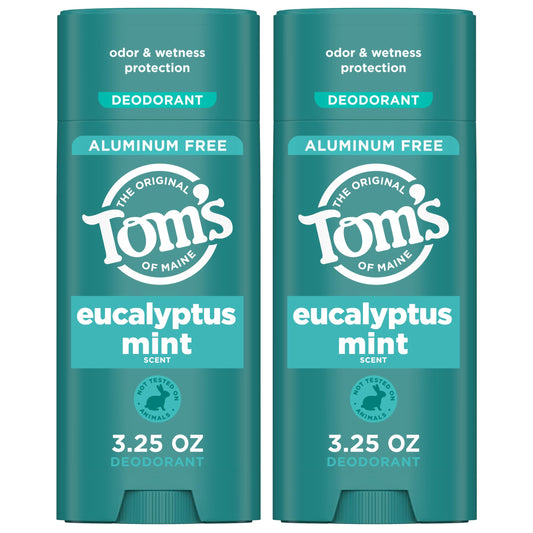 Tom’s of Maine Eucalyptus Mint Aluminum Free Natural Deodorant For Women & Men - Goes on Clear - Odor & Wetness Protection - Naturally Derived Beauty and Personal Care Tom's of Maine