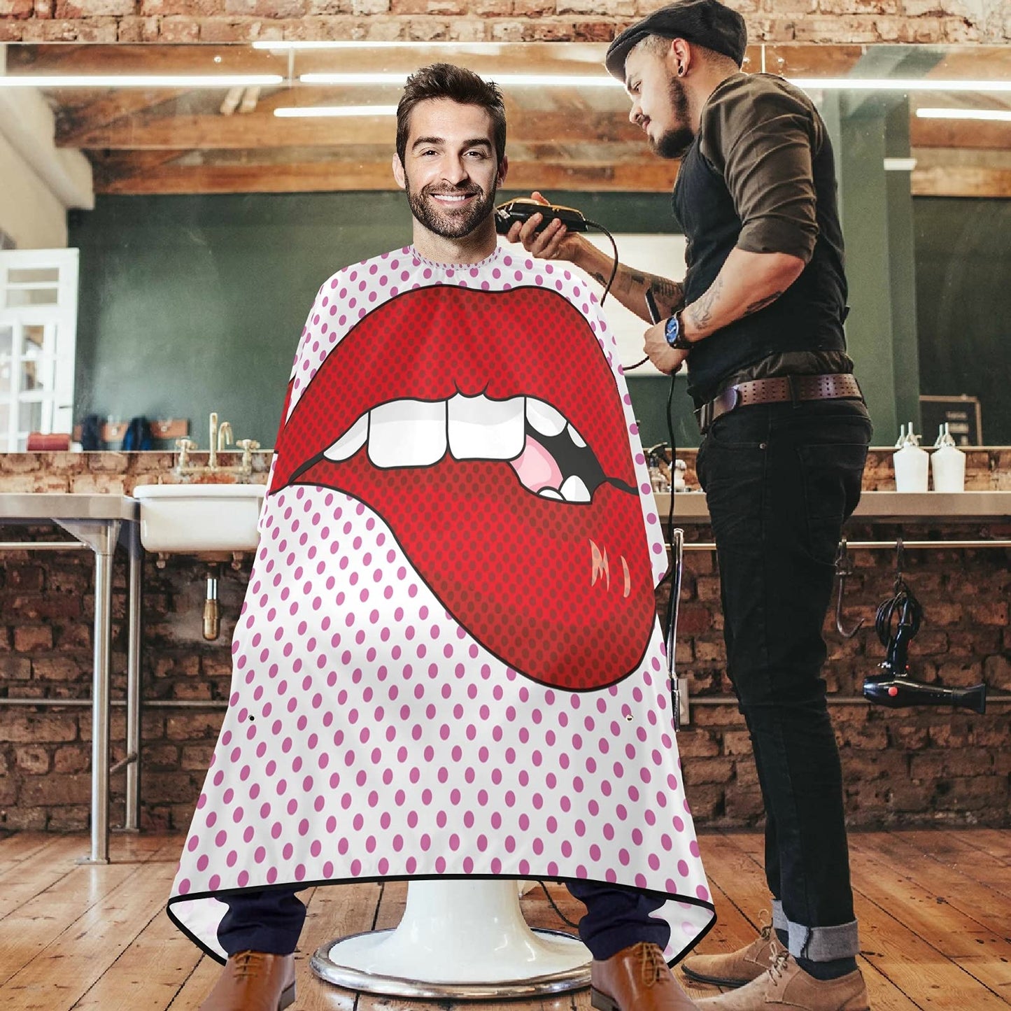 visesunny Barber Cape Sexy Lip Dot Polyester Hair Cutting Salon Cape Apron Anti-Static Haircut Water-Resistant Shaving Cloth Beard Shaving Bib Beauty and Personal Care visesunny