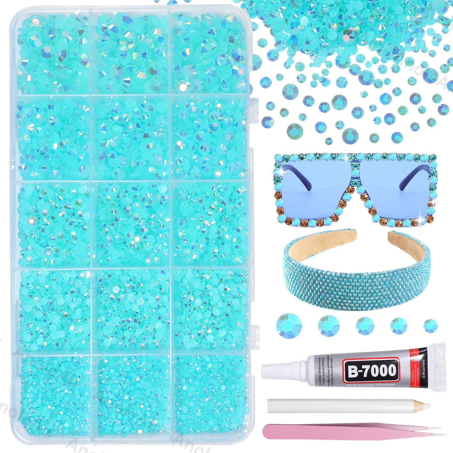 12000Pcs Lake Blue Rhinestones for Bedazzling Kit, 2/3/4/5/6mm Mix Sizes Jelly Bedazzling Resin Gems, Gems Bedazzling for Crafting, Flatback Beauty and Personal Care AnoleAir Default Title