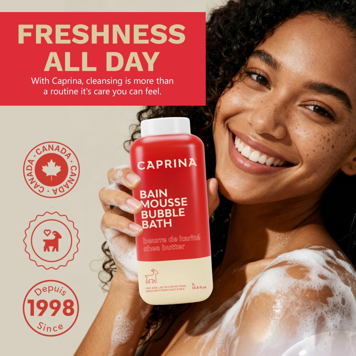 Caprina Fresh Goat’s Milk Bubble Bath, 1L, Hydrating Relaxing Foam Bath, Moisturizing and Gentle on Skin, Made in Canada (Shea Butter) Beauty and Personal Care Caprina by Canus