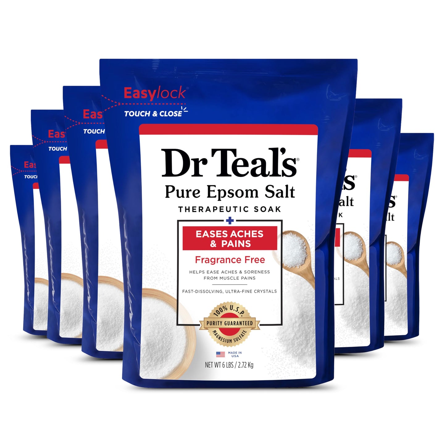 Dr Teal's Pure Epsom Magnesium Salt Soak, Fragrance Free, 6 lbs (Pack of 6) Beauty and Personal Care Dr Teal's