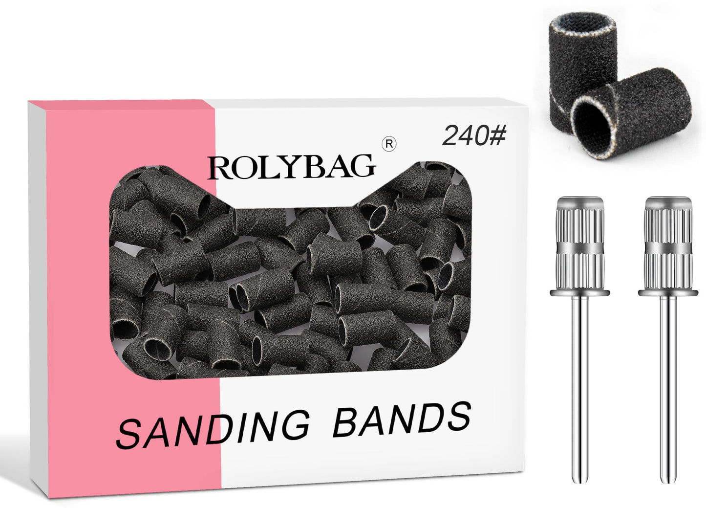 Rolybag Sanding Bands for Nail Drill, 240 Grit Sanding Band Include 100 Fine Grit Sanding Bands and 2 Pcs Mandrel Bit for 3/32" Nail Drill Machine Beauty & Personal Care Rolybag