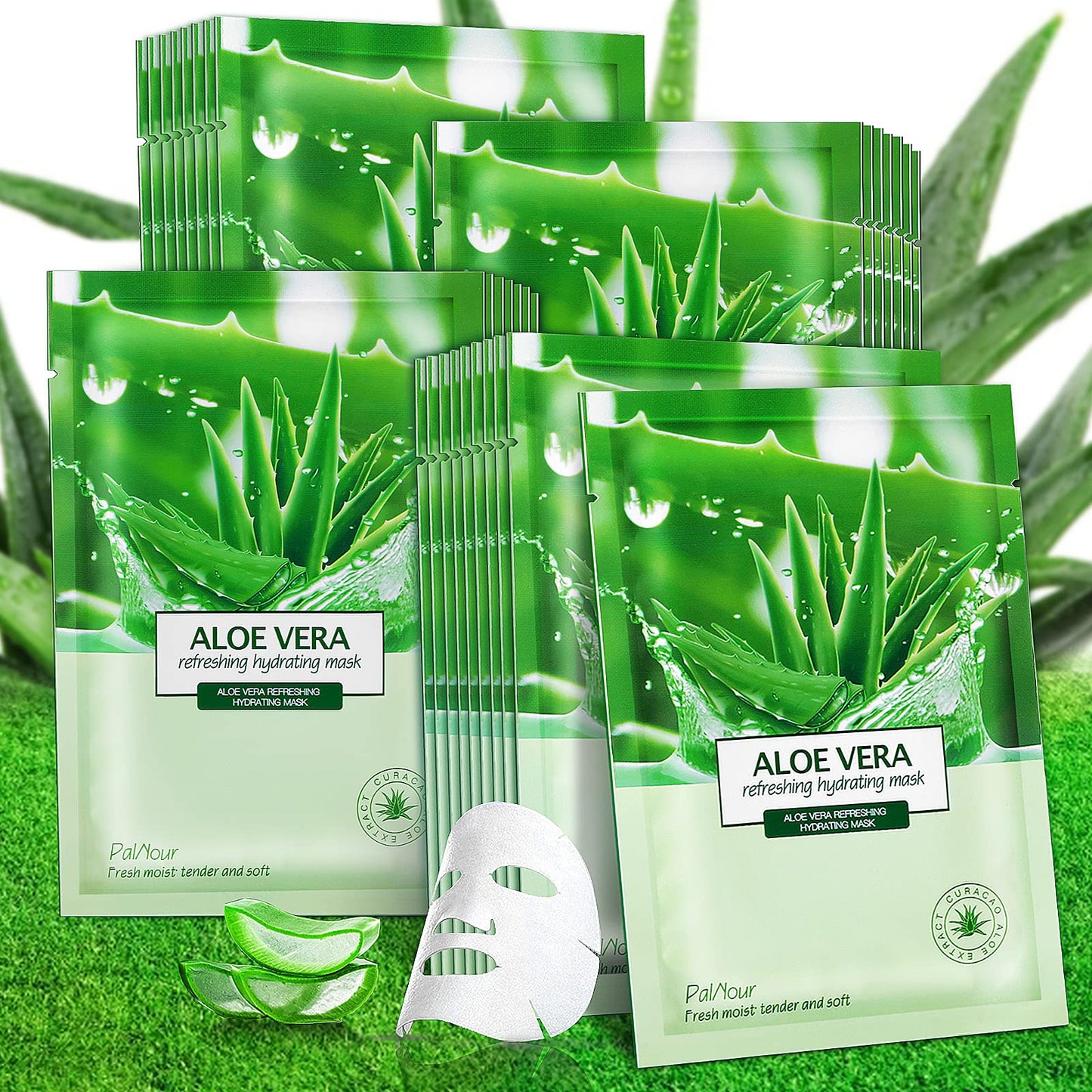 PalNour Aloe Facial Skincare Sheet Hydrating Moisturizing Revitalizing Facial Skincare Sheet for Dry, Oily, Sensitive and Tired Skin 25ml/0.8oz, Pack Beauty & Personal Care PalNour