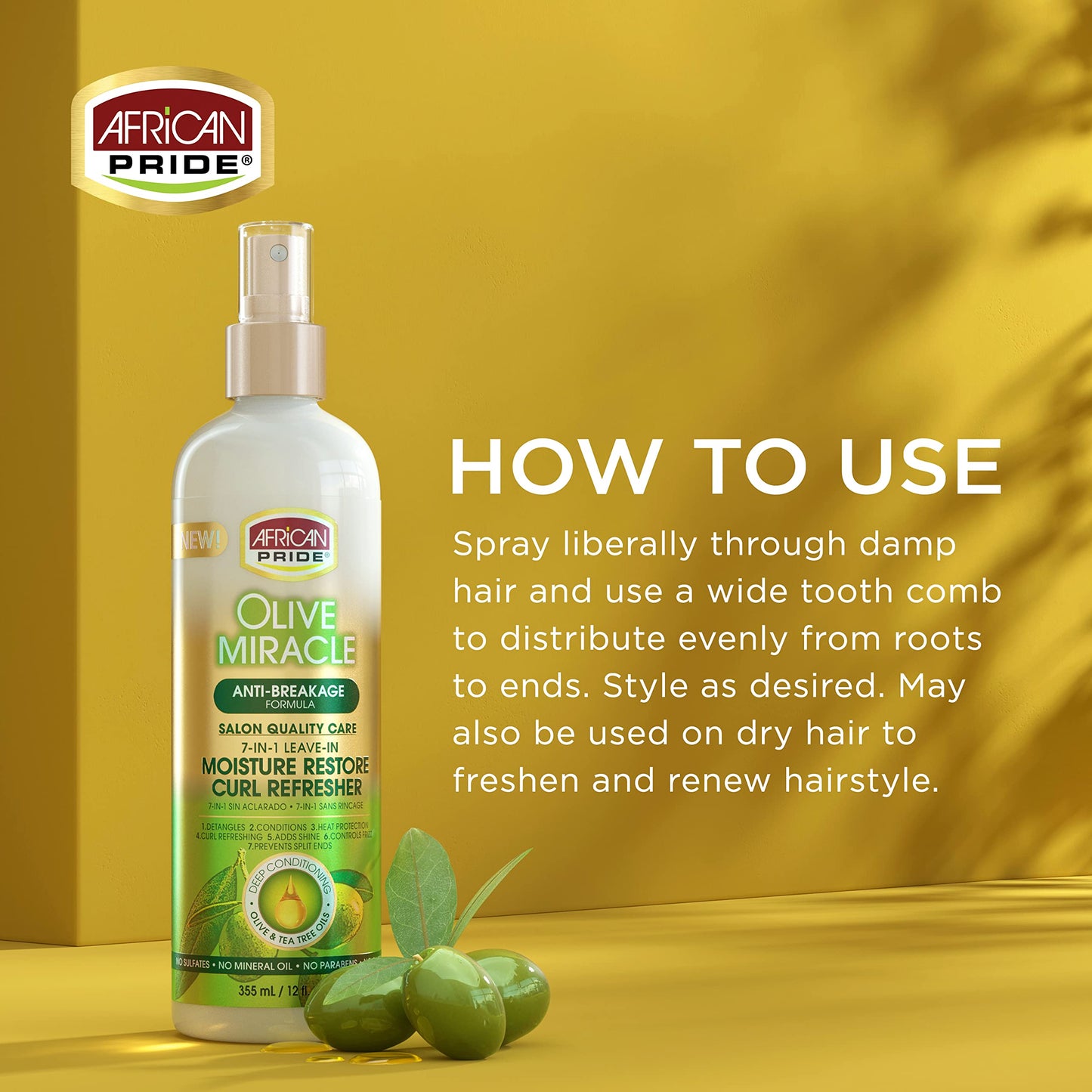 African Pride Olive Miracle 7-IN-1 Leave-In Moisture Restore Hair Curl Refresher, Provides Moisture & Helps Repair Natural Coils & Curls, Enriched Beauty & Personal Care African Pride