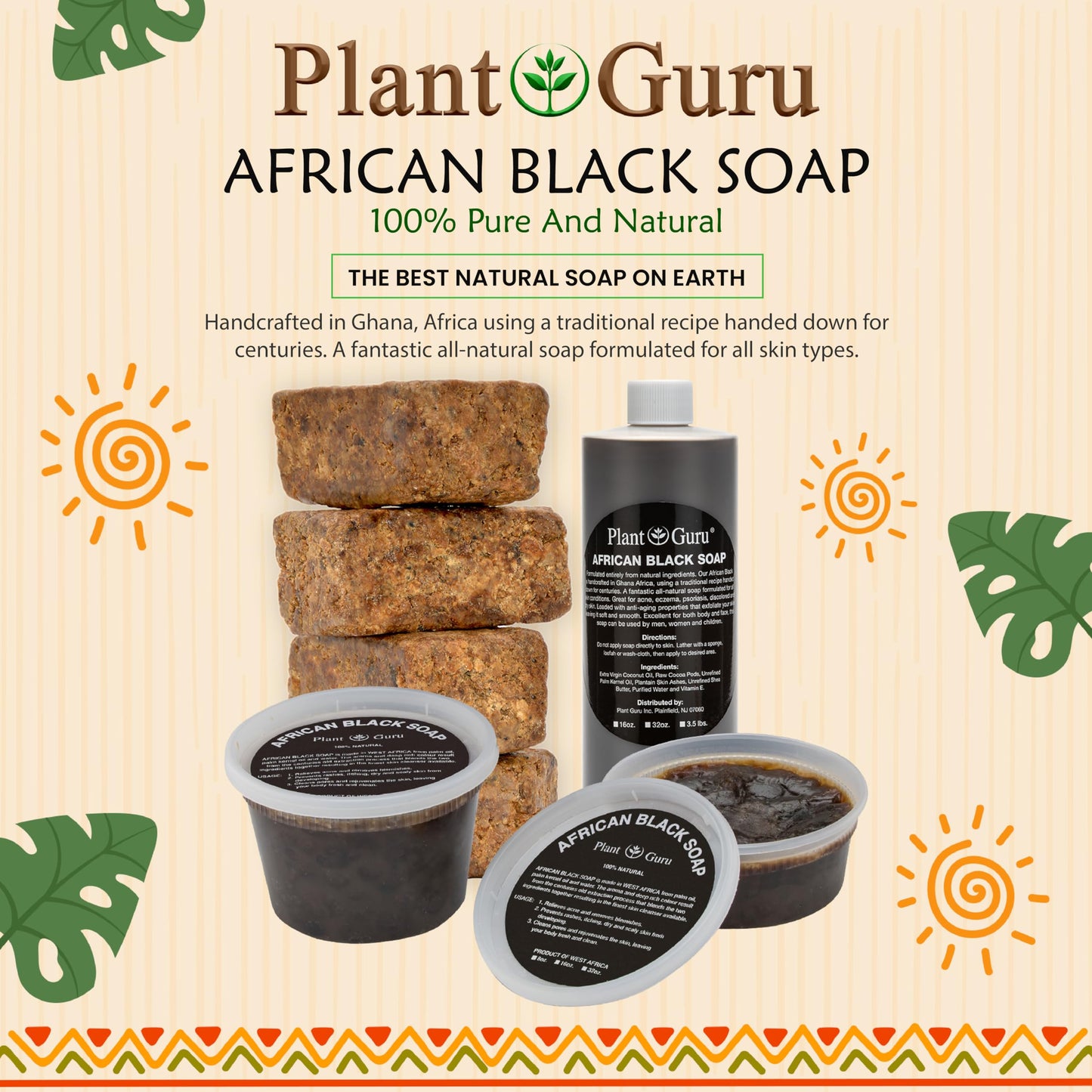 Raw African Black Soap Paste 16 oz. / 1 lb. - Pure & Natural Traditional Skincare for Face, Body & Hair | Handmade Cleanser for All Skin Types Beauty & Personal Care Plant Guru