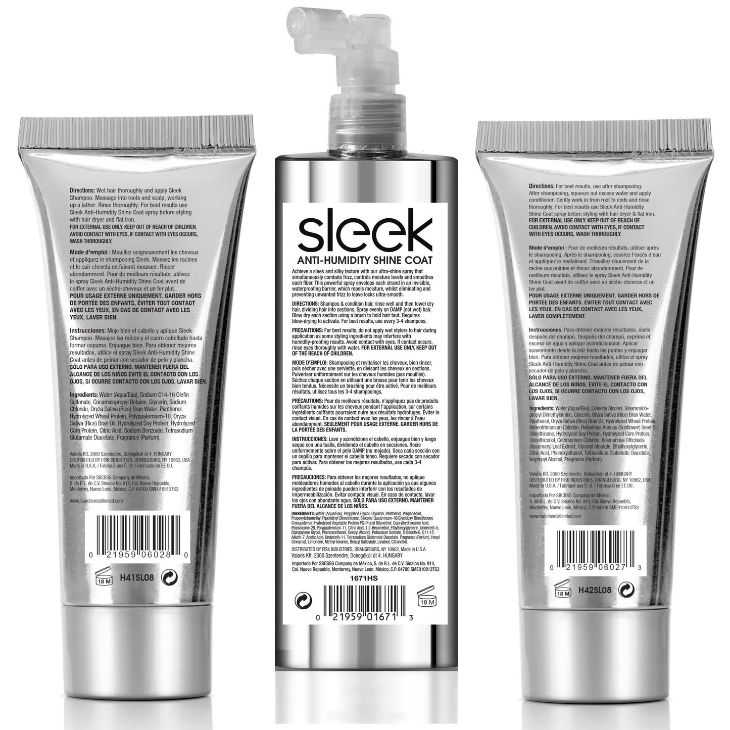 Hair Chemist Sleek Anti-Humidity Shampoo 8oz, Conditioner 8oz & Shine Coat 8oz 3-PC SET - Frizzy Hair Shampoo and Anti-Frizz Treatment Collection Beauty & Personal Care Hair Chemist