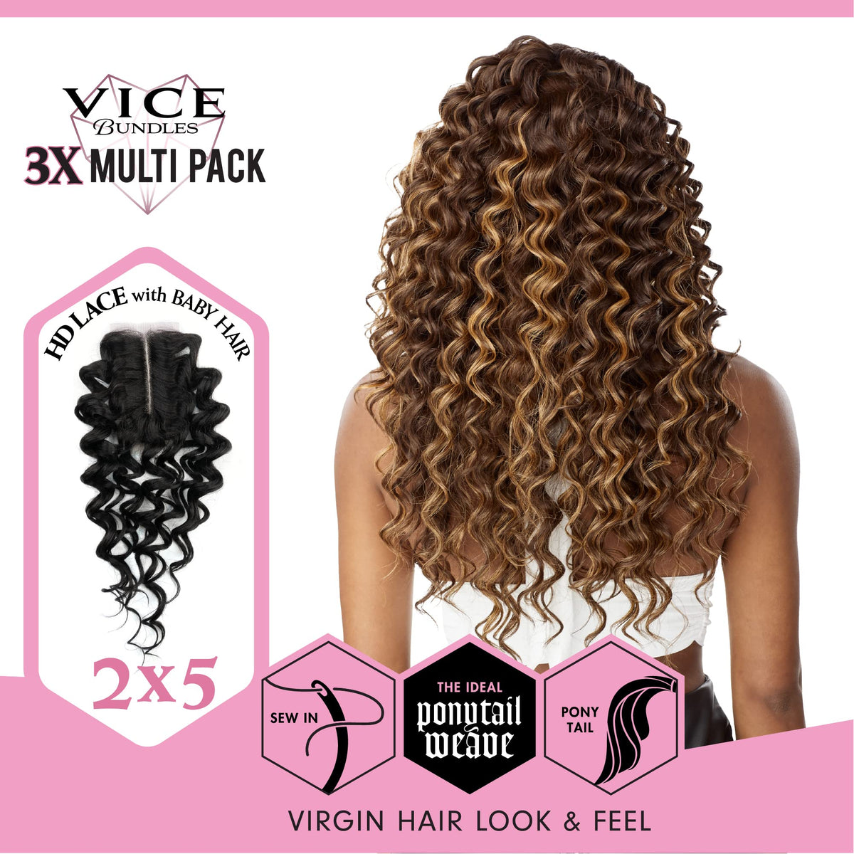 Sensationnel Vice Bundles Multi Weaving-Deep Twist,18 20 22in, 613 BLONDE