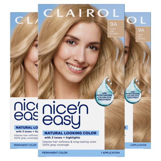 Clairol Nice'n Easy Permanent Hair Dye, 9A Light Ash Blonde Hair Color, 3 Count Beauty & Personal Care Clairol