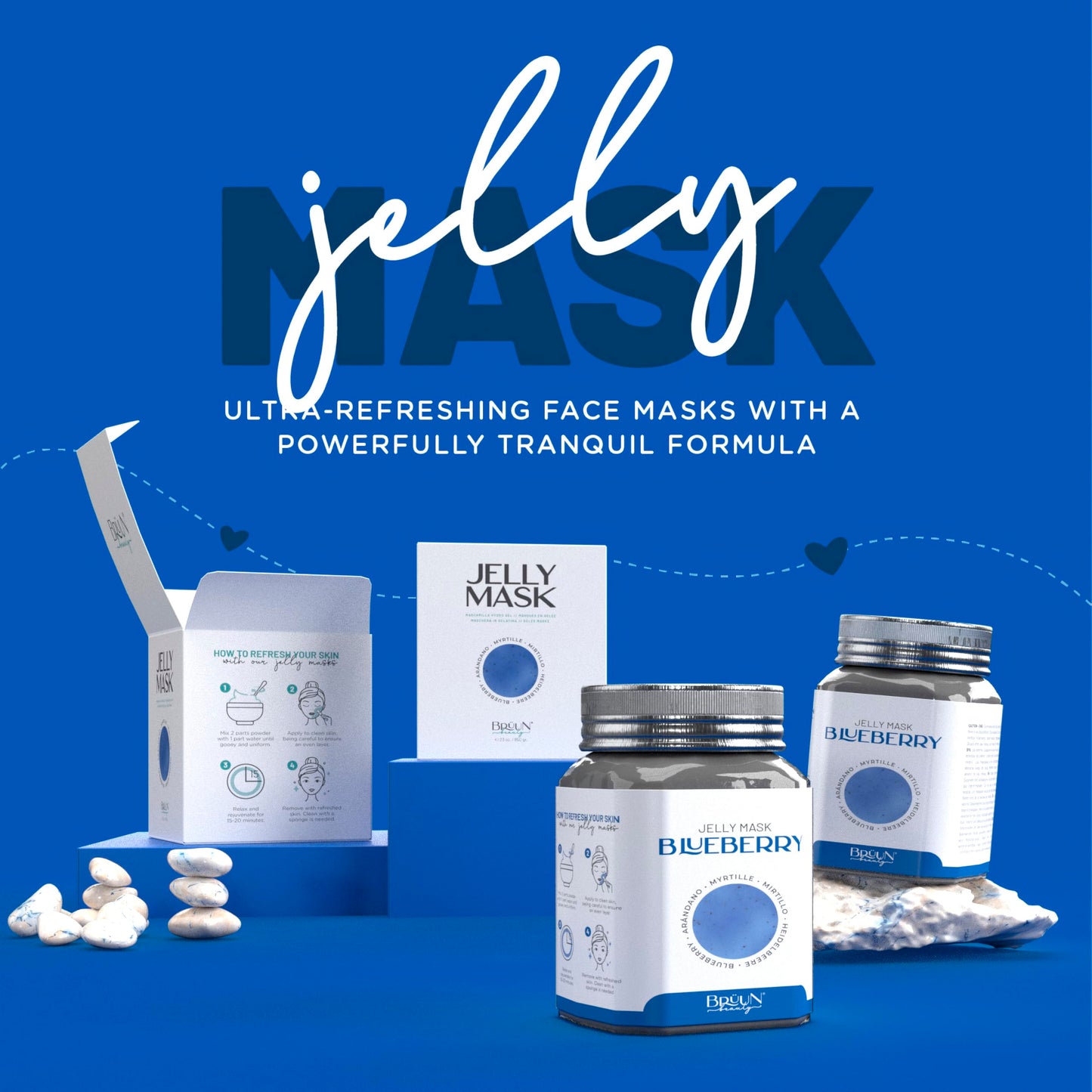 BRÜUN Jelly Mask Jar Blueberry Burst Peel-Off Face Care Rubber Mask - A 23 fl oz Skin Care Moisturizing Gel Mask Jar Spa Set for Men, Women and Adults Beauty & Personal Care BRÜUN