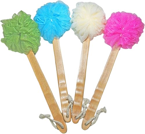 4 Pack Shower Loofah Body & Back Scrubber - Exfoliating Loofah luffa loofa Bath Brush On a Stick - with Long Wooden Handle Back Brush for Men & Women Beauty & Personal Care JINS-Hung
