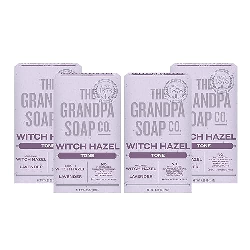 The Grandpa Soap Company Witch Hazel Bar Soap - Gently Tones Skin, With Witch Hazel and Lavender, Provides a Relaxing Effect, Vegan, For Face Beauty & Personal Care The Grandpa Soap Company