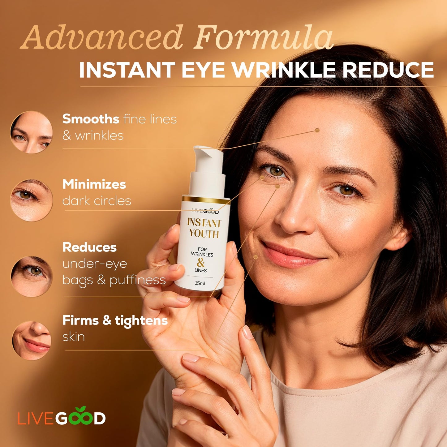 LIVEGOOD Instant Youth Wrinkle Reducer, Face and Eye Smoothing Cream for Fine Lines and Puffiness, Fast-Absorbing Silicate Formula for Temporary Beauty & Personal Care LIVEGOOD