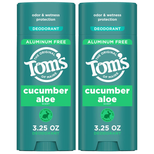 Tom’s of Maine Cucumber Aloe Aluminum Free Natural Deodorant For Women & Men - Goes on Clear - Odor & Wetness Protection - Naturally Derived Beauty and Personal Care Tom's of Maine