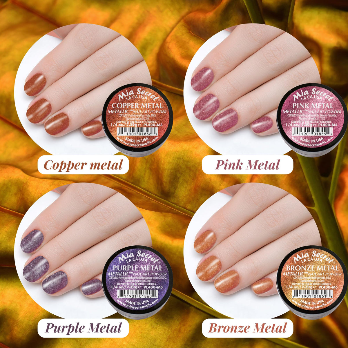 Mia Secret -Metallic Nail Acrylic Powder set of 6