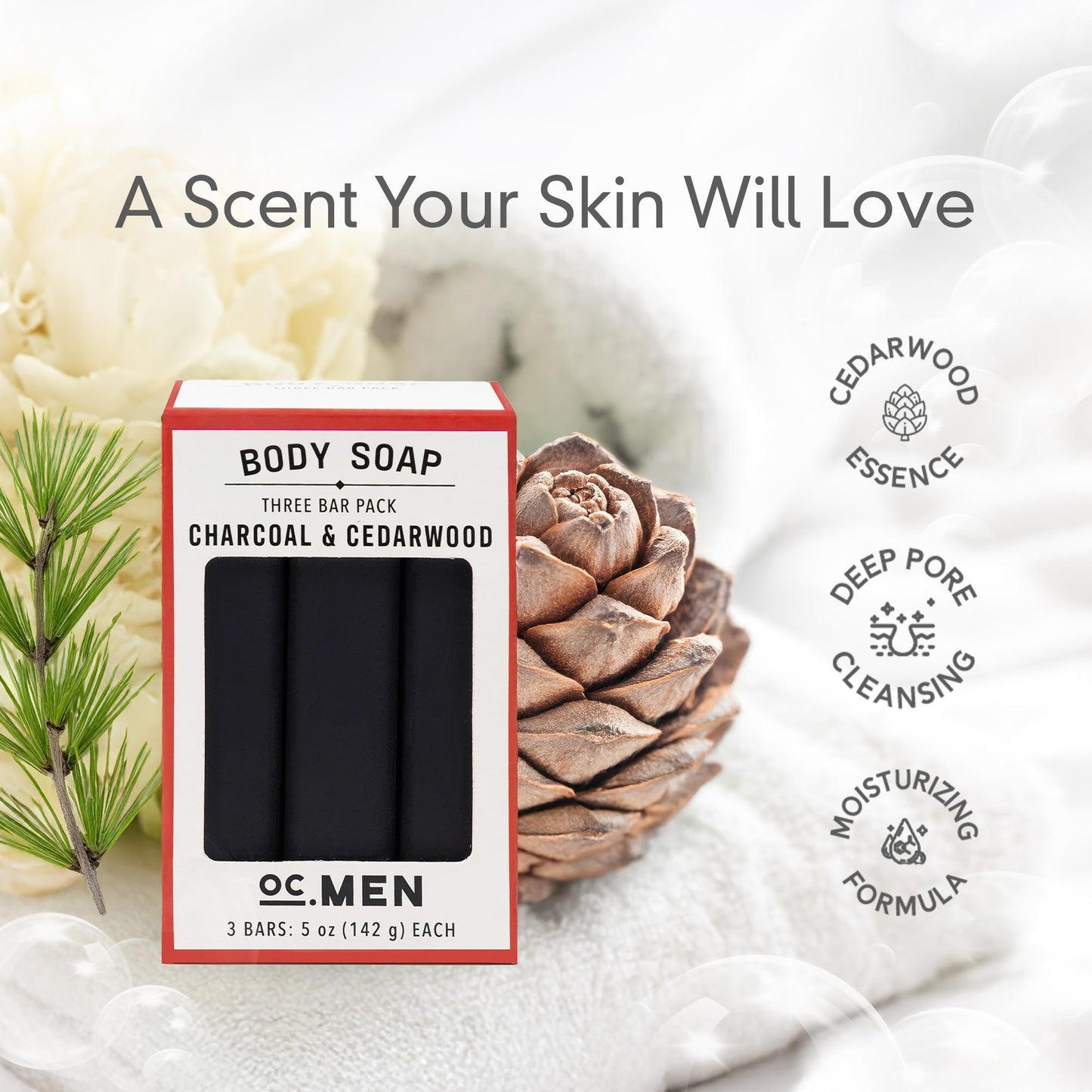 Olivia Care Activated Charcoal Cedarwood Bar Soap 3 Pack Set 100% Natural & Organic - For Face & Body - Deep Clean, Exfoliate, Moisturize & Hydrate Beauty & Personal Care Olivia Care