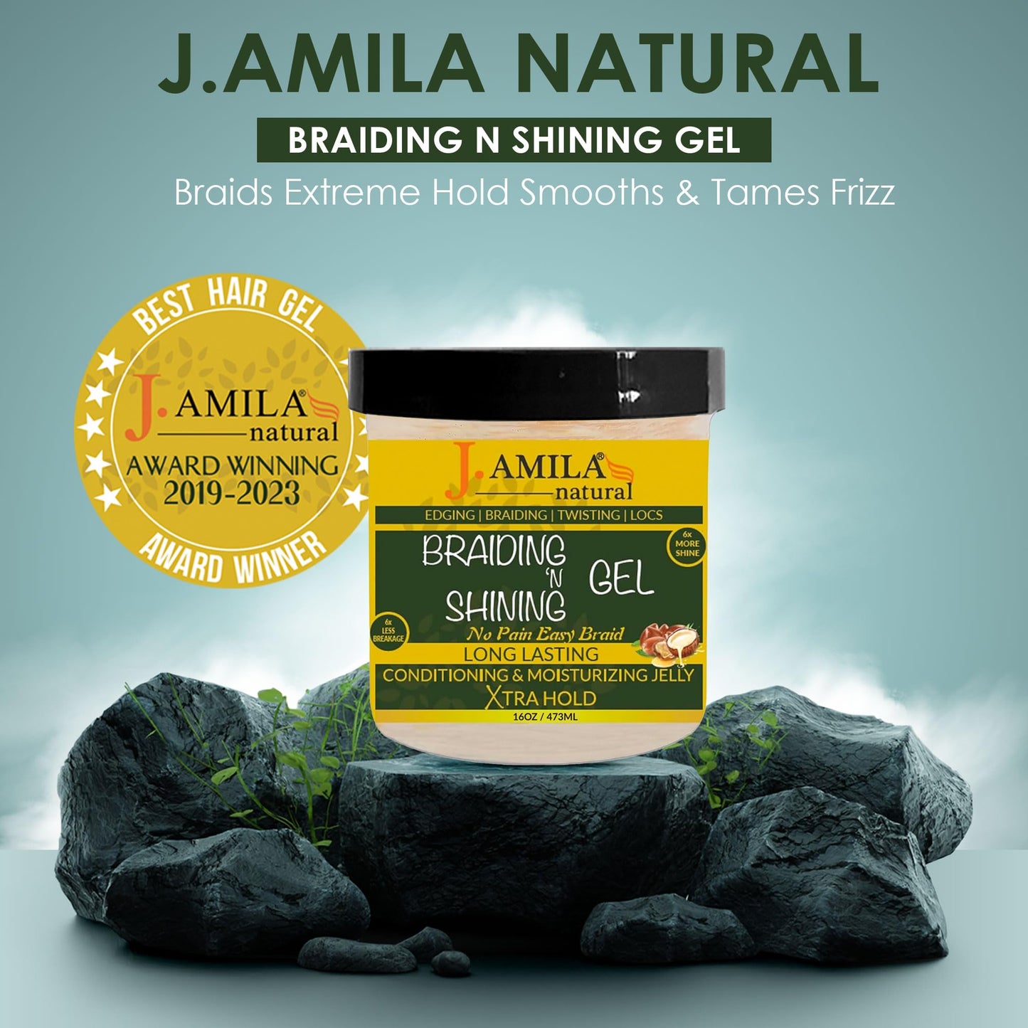 J. AMILA Natural Award-Winning Braiding & Shining Gel 16oz - Extreme Hold, Moisturizing & Conditioning for Smooth, Long-Lasting Styles Beauty & Personal Care J. AMILA