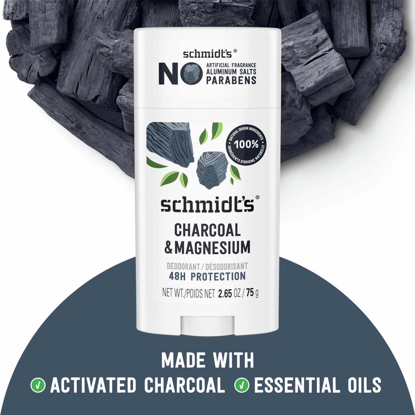 Schmidt's Aluminum-Free Vegan Deodorant Charcoal & Magnesium with 48 Hour Odor Protection, 2 Count for Women and Men, Natural Ingredients Beauty and Personal Care Schmidt's