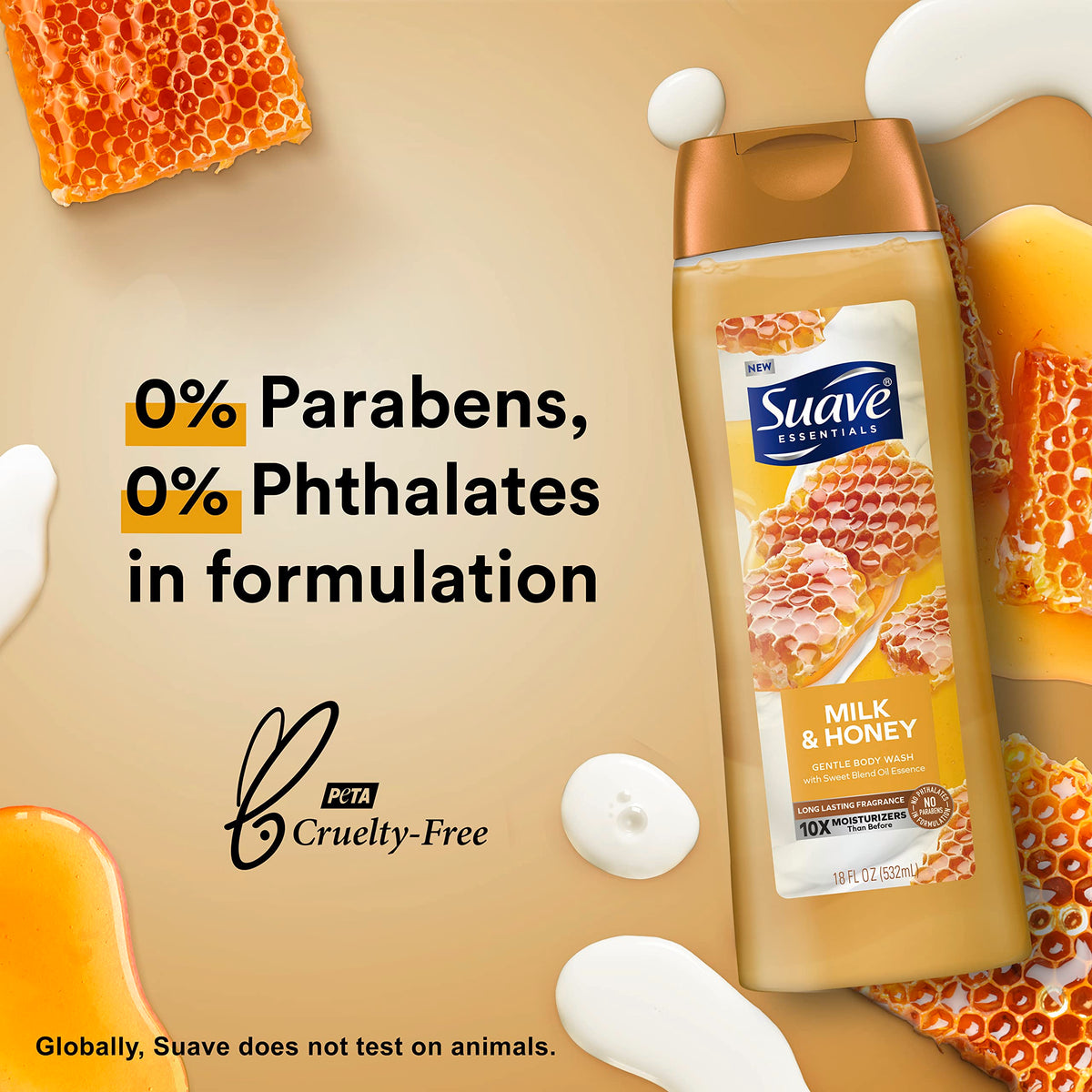 Suave Essentials Gentle Body Wash, With a Sweet Oil Blend Essence, Milk & Honey Infused with Vitamin E & Honey Extract 18 oz Beauty & Personal Care Suave