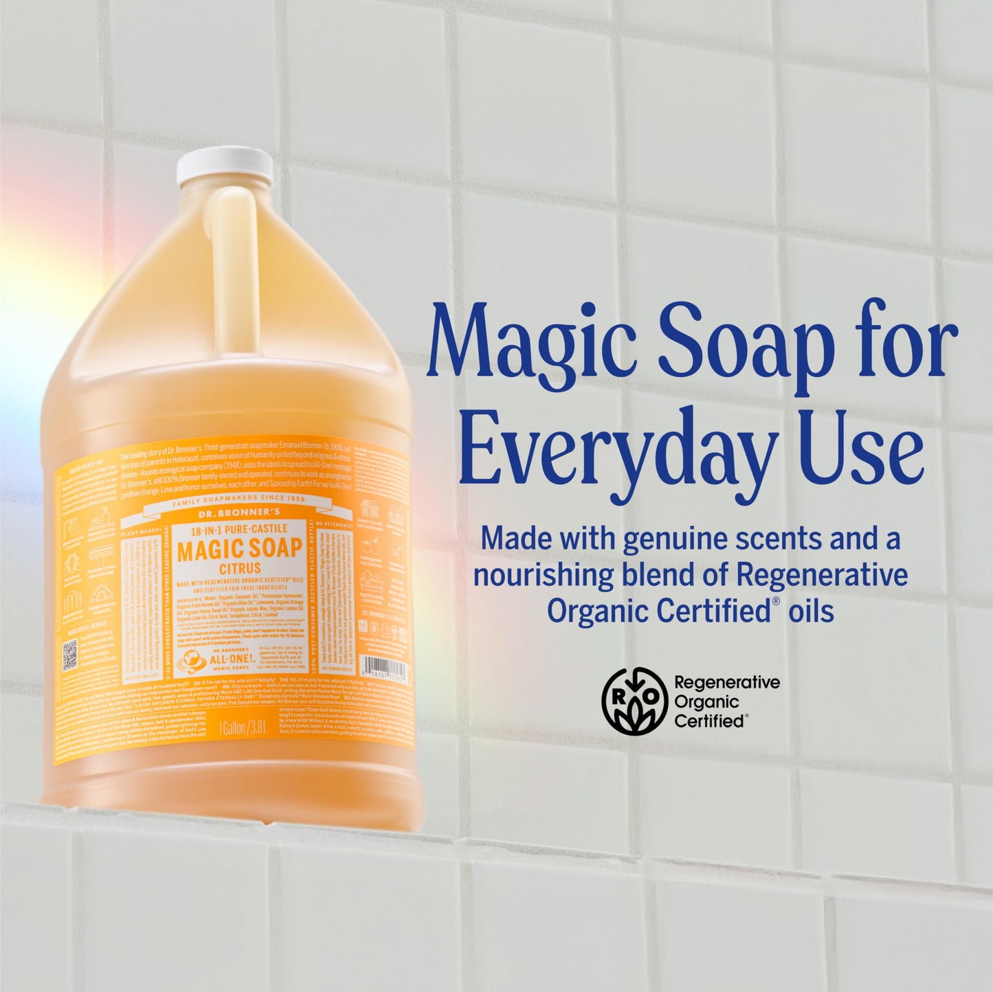 Dr. Bronner's Pure-Castile Magic Soap Liquid (Citrus, 1 Gallon) - Made with Regenerative Organic Certified Oils, 18-in-1 Uses: Face, Body, Hair Beauty & Personal Care Dr. Bronner's