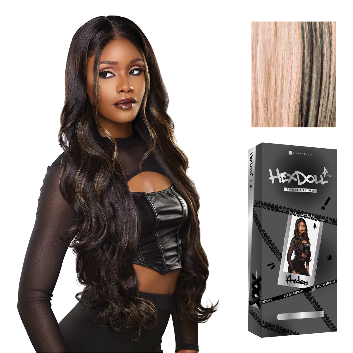 Sensationnel Hexdoll 13x4 LaceWig-Arden, BALAYAGECHARCOALROSE