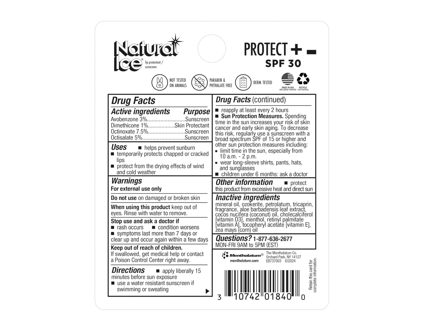 Mentholatum Natural Ice Protect+ Broad Spectrum SPF 30 Medicated Lip Balm, 0.15 Ounce (Pack of 9) Beauty & Personal Care Mentholatum