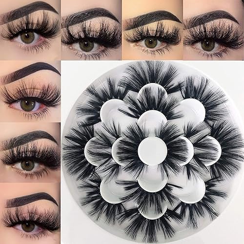 Mikiwi 25mm Faux Mink Lashes, 6D lashes, Faux Mink Eyelashes, Dramatic Lashes, 7 Pairs Fluffy Mink Lashes, 25 mm Lashes for Halloween Party Beauty & Personal Care mikiwi