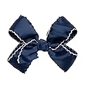 HAIRBOWS Girls' Grosgrain Moonstitch Hair Bow with a Knot Wrap Center on a Clip, All Ages and Hair Types, 6 Inch Bow, Navy w/White Trim Beauty & Personal Care HAIRBOWS.COM