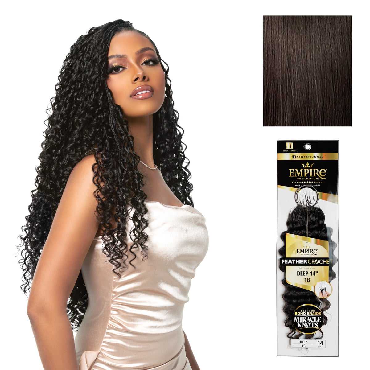 Sensationnel Empire Feather Crochet Braids-Deep,14 inch, 2 DARKBROWN