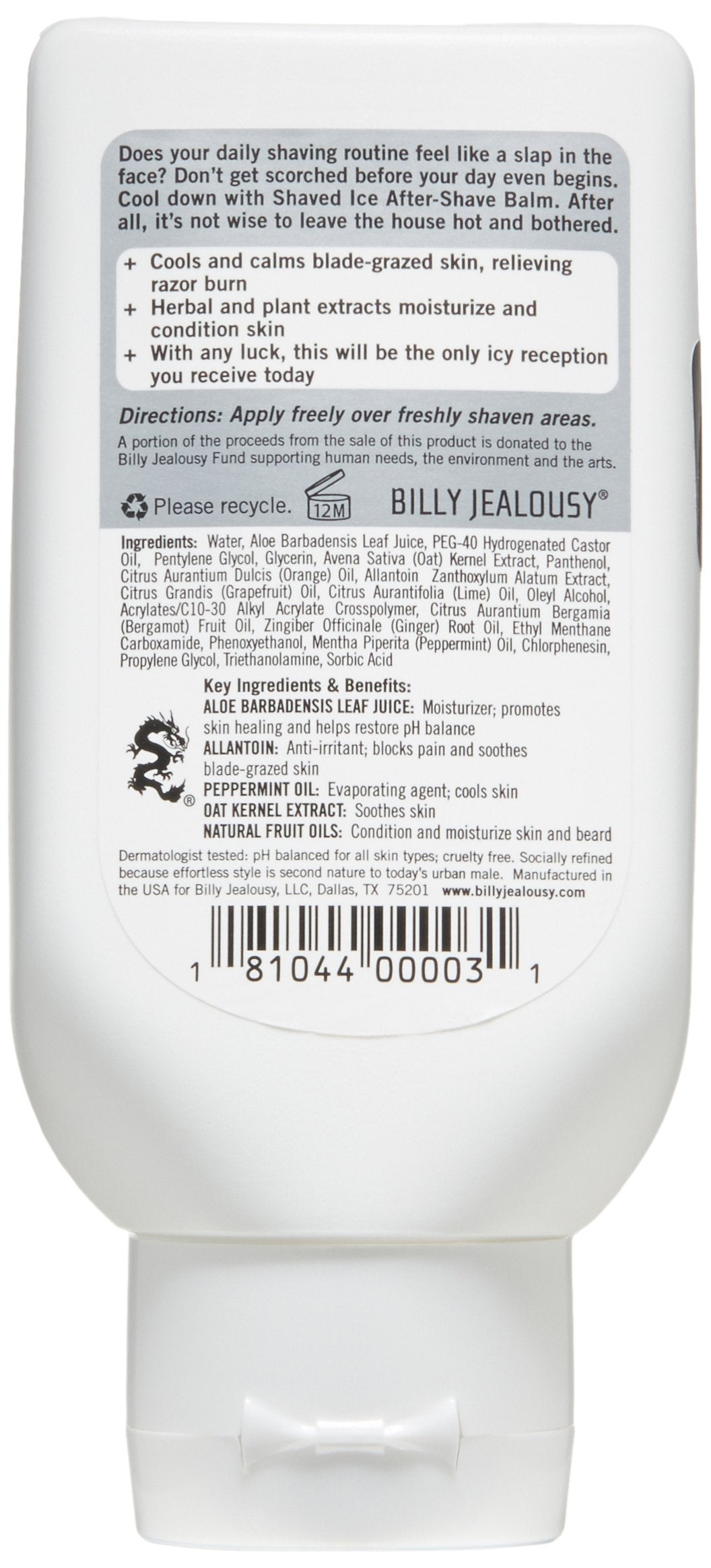 Billy Jealousy Shaved Ice After Shave Balm for Men with Aloe Leaf Juice, Cools & Hydrates Skin, Relieves Razor Irritation and Prevents Ingrown Hairs Beauty and Personal Care Billy Jealousy