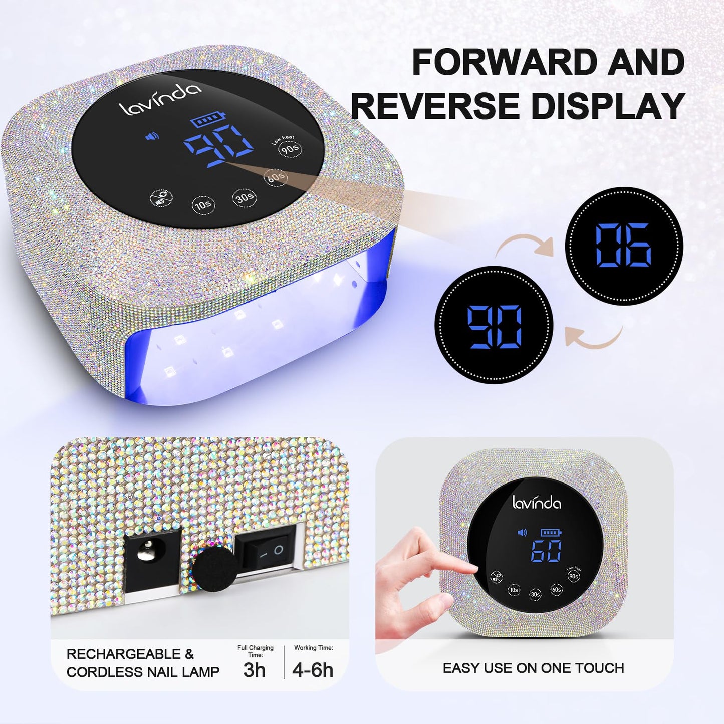 Lavinda UV LED Nail Lamp 54W – Rechargeable Cordless Gel Nail Dryer with 4 Timers, Auto Sensor & Display, Quick Dry for Salon & Home Beauty & Personal Care Lavinda
