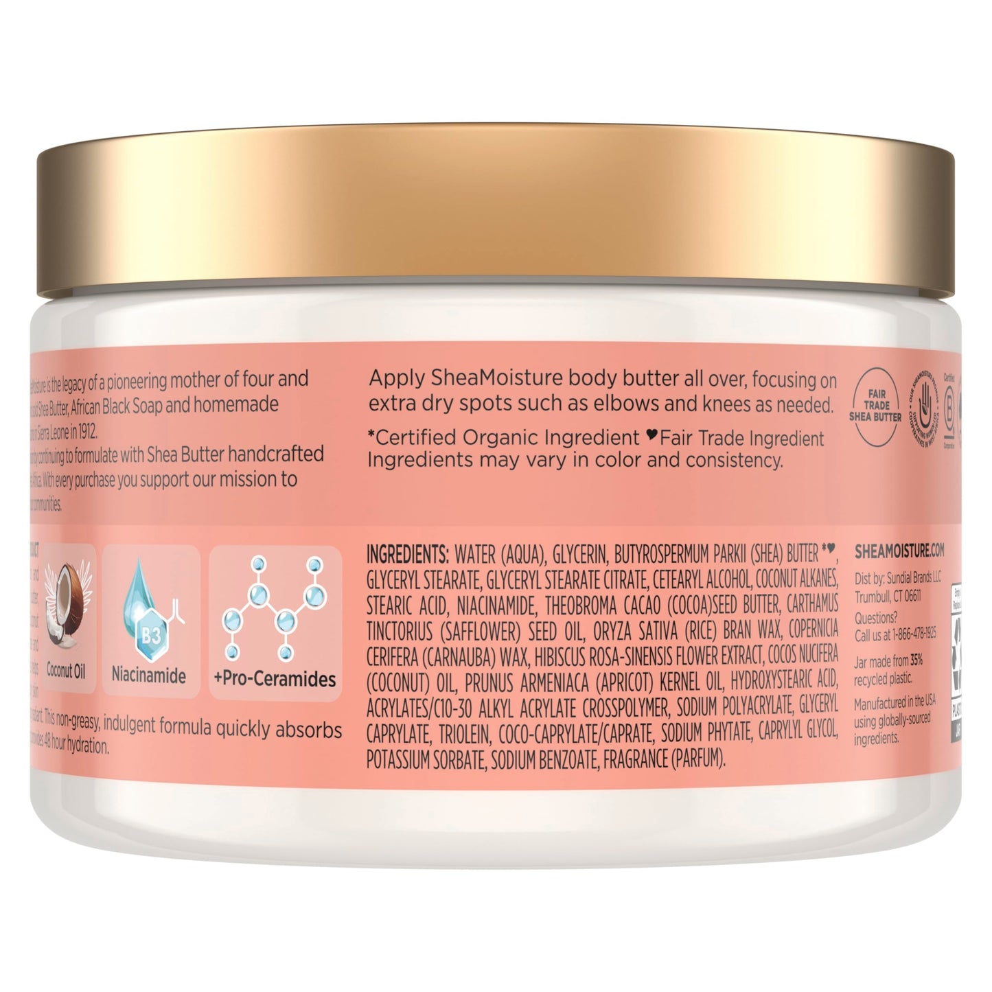 SheaMoisture Illuminating Body Butter with Coconut & Hibiscus, Niacinamide and Pro-Ceramides, Renewing Skin’s Natural Glow, 48H Moisturizing 11.5 oz Beauty & Personal Care Shea Moisture