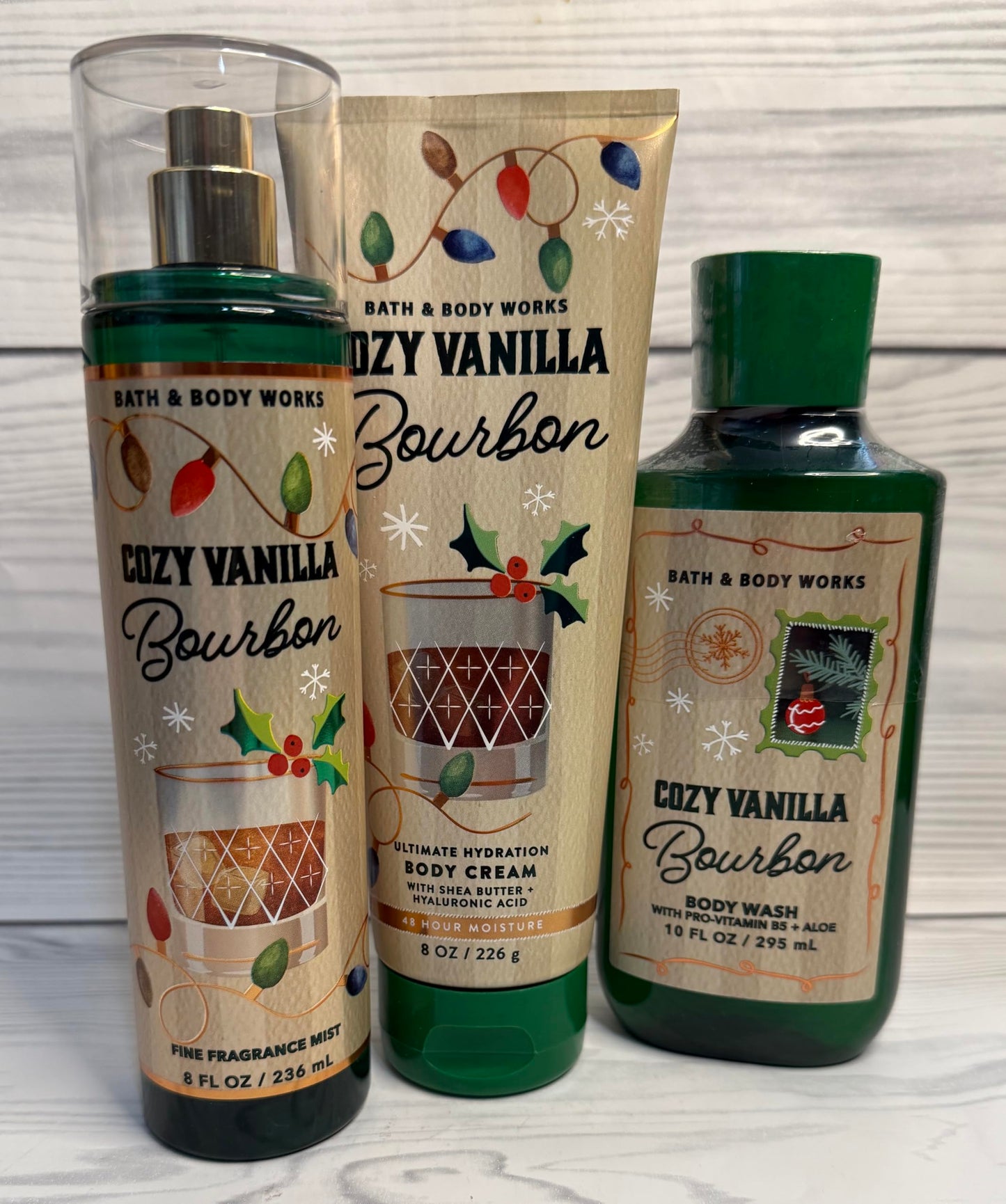 Bath & Body Works Women's Cozy Vanilla Bourbon Wash Shower Gel, Body Cream, and Fine Fragrance Mist 3 Piece Set Beauty and Personal Care Bath & Body Works