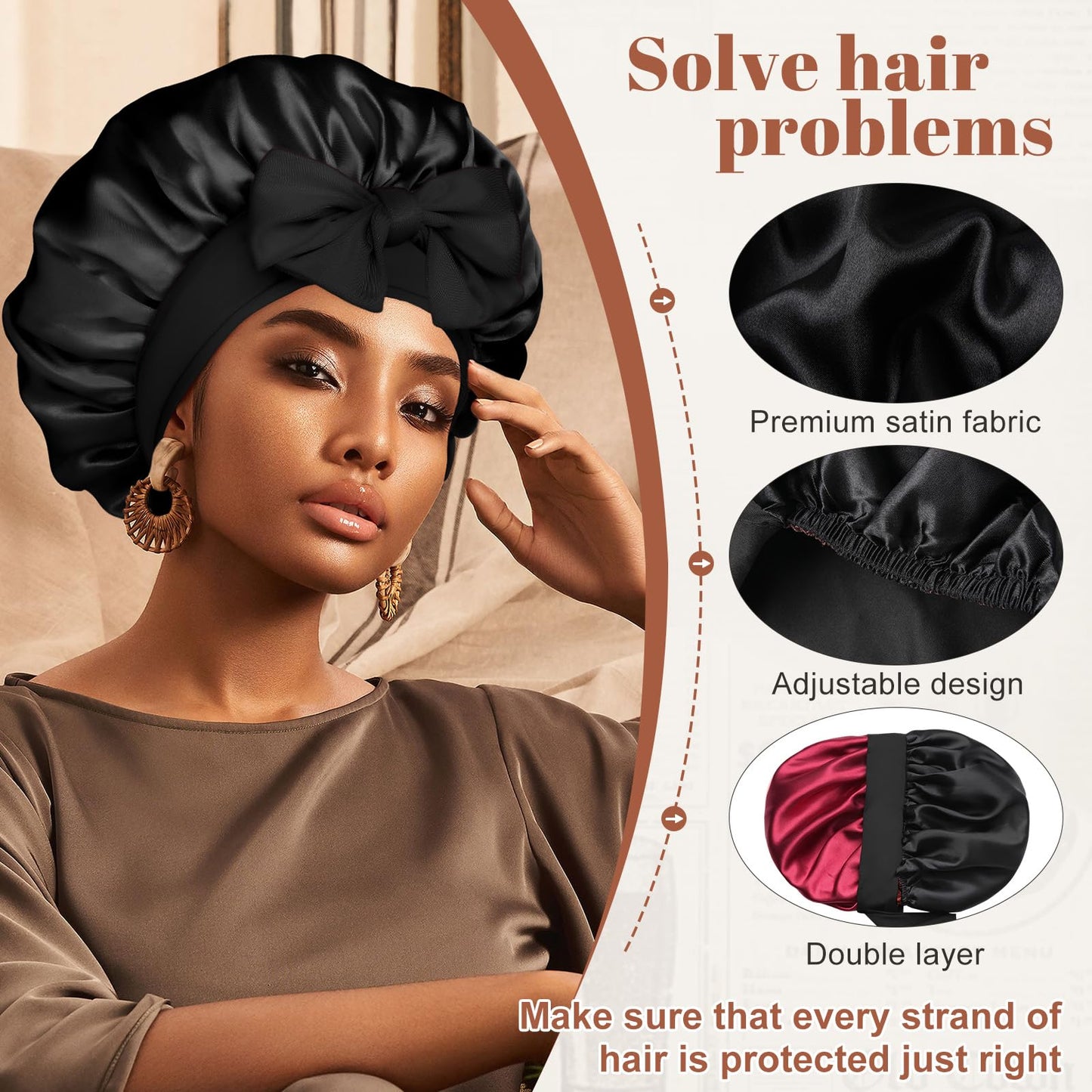 Satin Bonnet Silk Bonnet for Sleeping Silk Sleep Cap Double Layer Hair Bonnet with Elastic Tie Band for Curly Hair Night Cap Beauty and Personal Care CHLINS