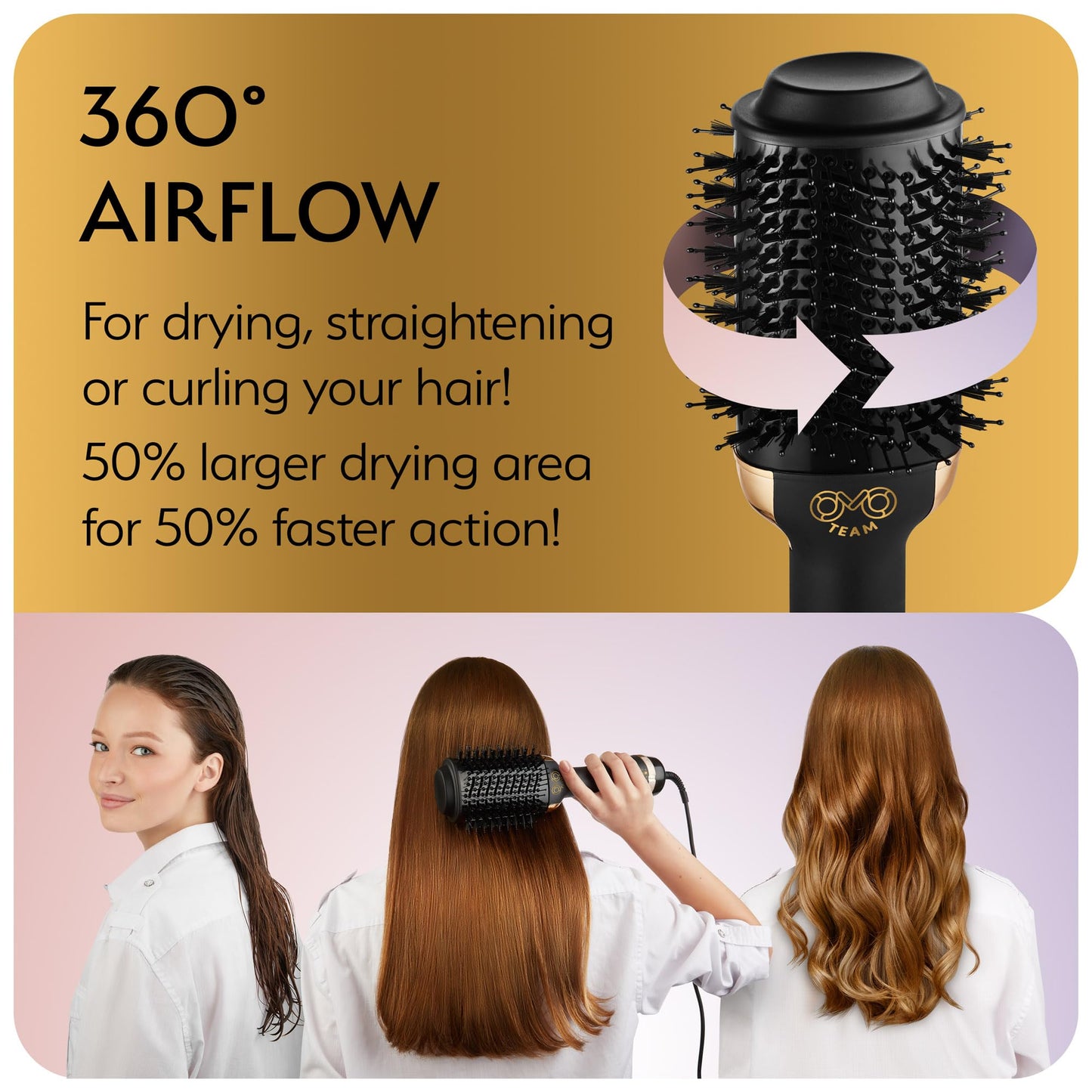 Professional Blowout Hair Dryer Brush, Black Gold Dryer and Volumizer, Hot Air Brush for Women, 75MM Oval Shape (Black Gold) Beauty & Personal Care OMOteam