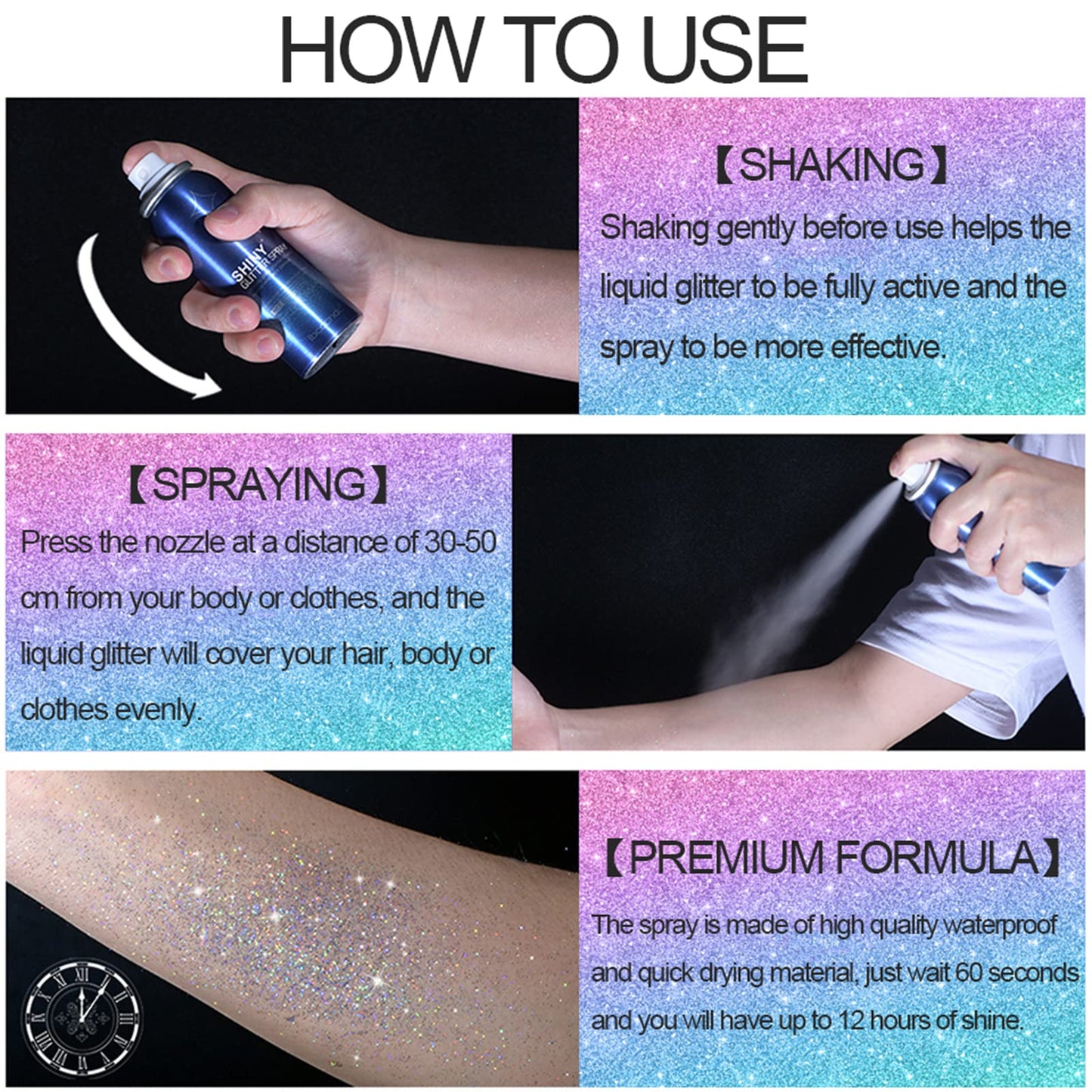 Lezero Body Glitter Spray, Temporary Shiny Hairspray for Face, Hair, Clothing, Long Lasting Quick-Drying Shimmer Mist for St. Patrick's Day, Music Beauty & Personal Care Lezero
