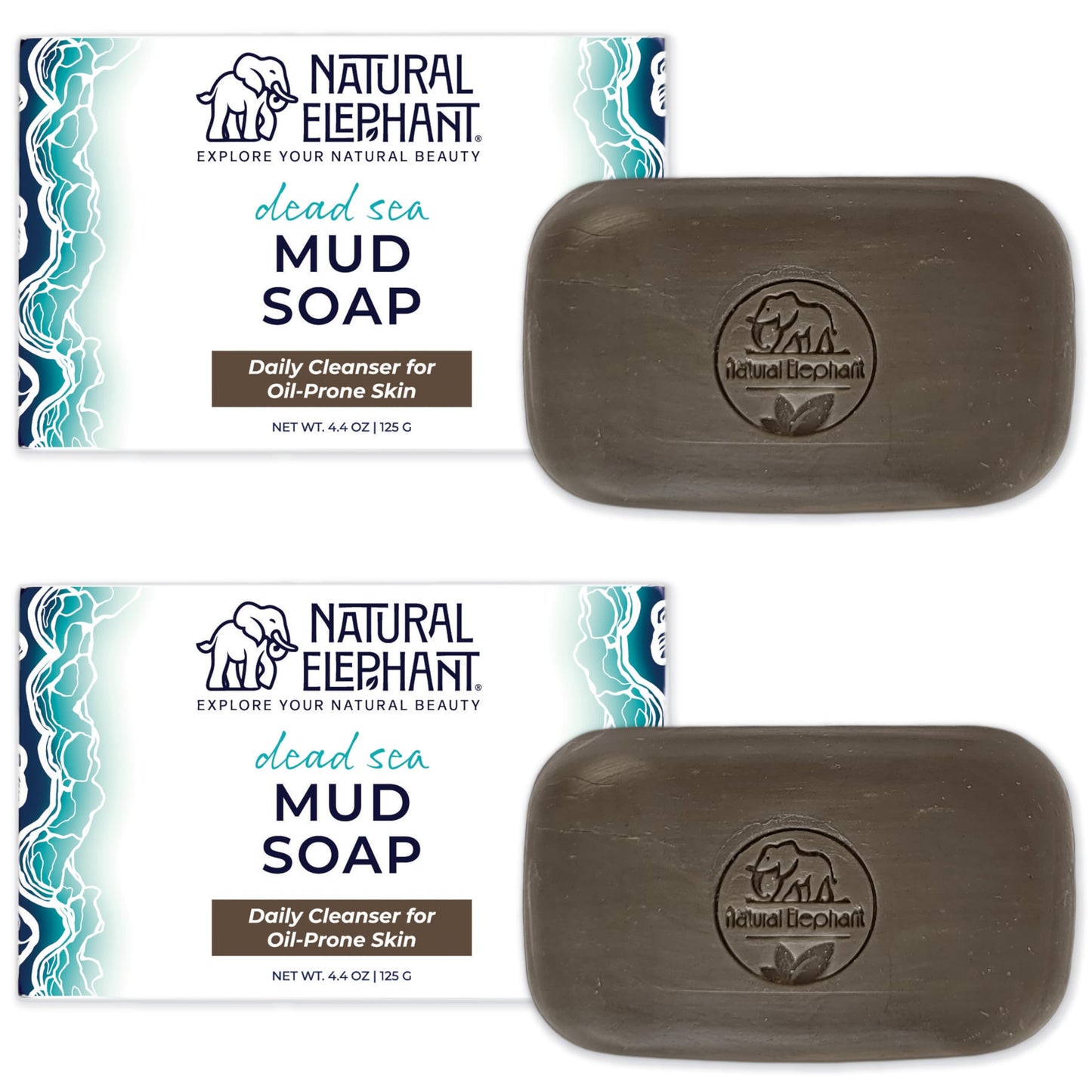 Natural Elephant Dead Sea Mud Soap Bar | Mineral-Rich Face & Body Cleanser with Natural Dead Sea Minerals | 4.4 oz (125 g) Pack of 2 Beauty & Personal Care Natural Elephant