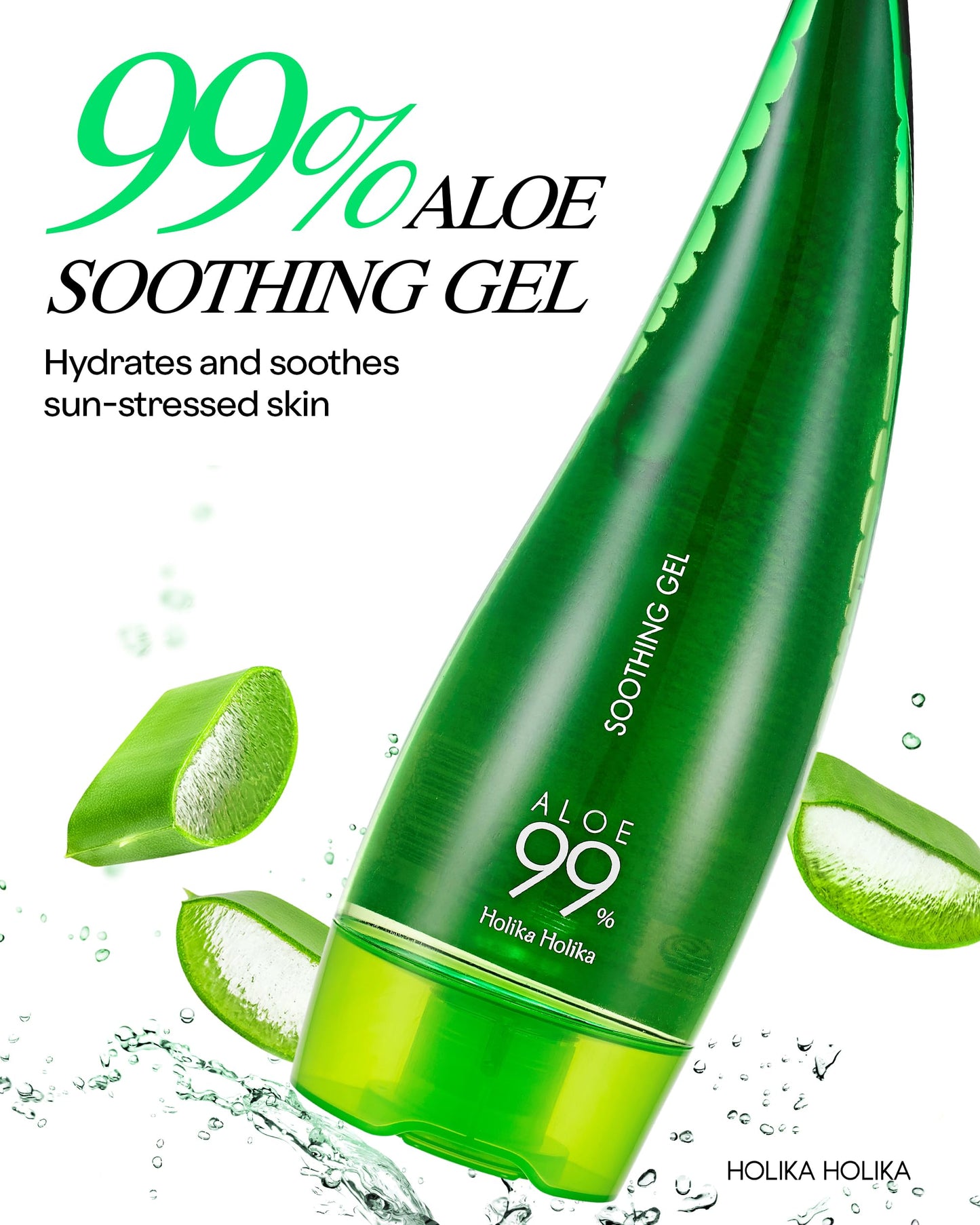 Holika Holika Aloe 99% Soothing Gel, 8.5 Ounce, 250ml - No Sticky 99% Aloe Vera Sunburn Relief - Moisturizing, Fast Absorbing for Face, Skin Beauty & Personal Care HOLIKA HOLIKA