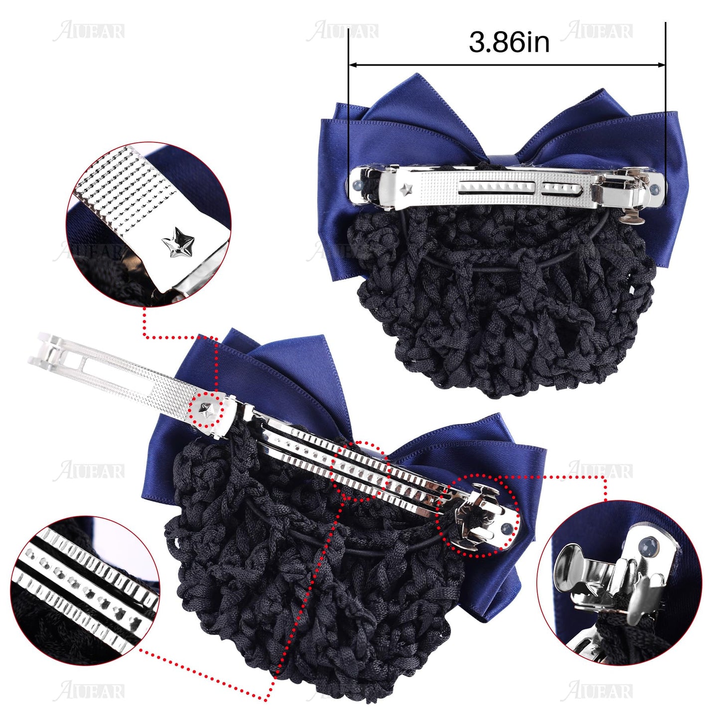 AUEAR, 4 Pcs Satin Hair Bow with Snood Net Barrette Bowknot Clip Bun Cover Hairnets for Women Beauty & Personal Care AUEAR