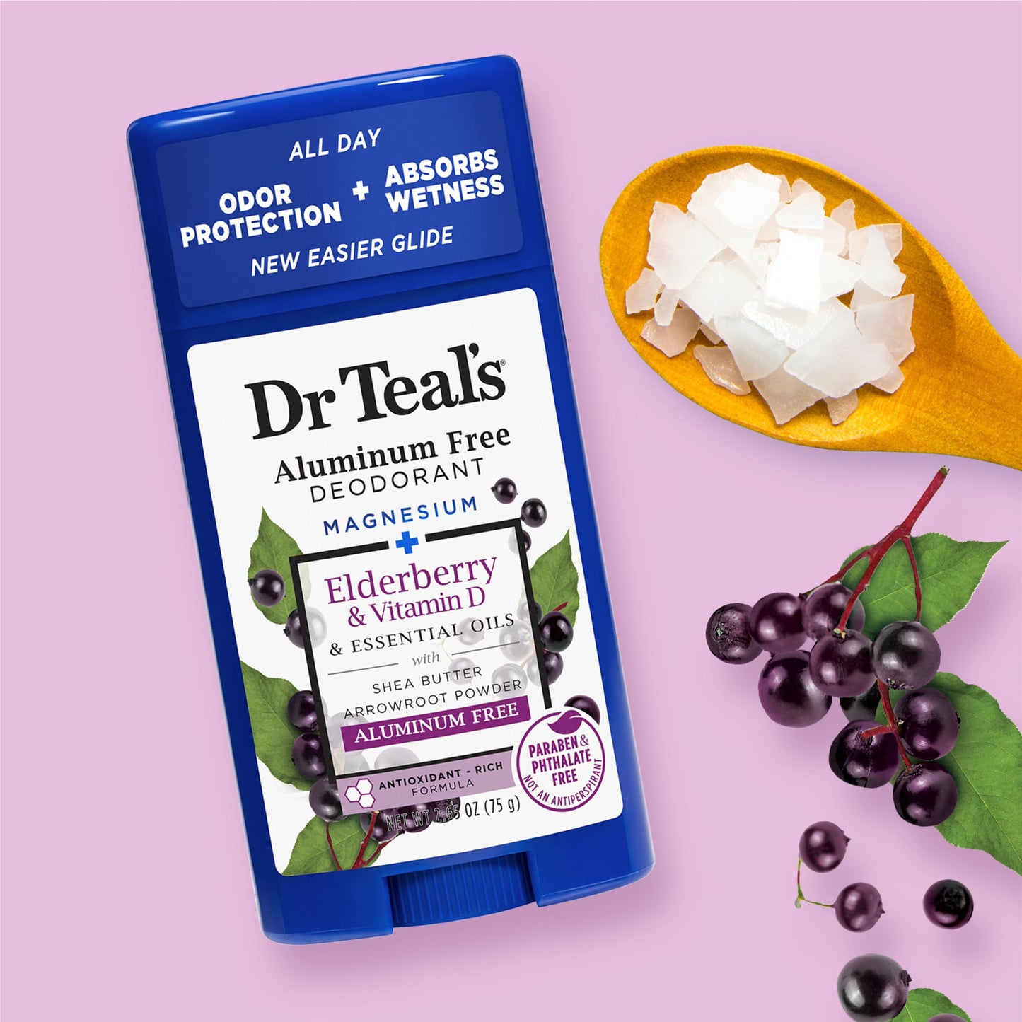 Dr Teal's Aluminum Free Deodorant, Elderberry & Vitamin D with Essential Oils, 2.65 oz (Pack of 3) Beauty and Personal Care Dr Teal's